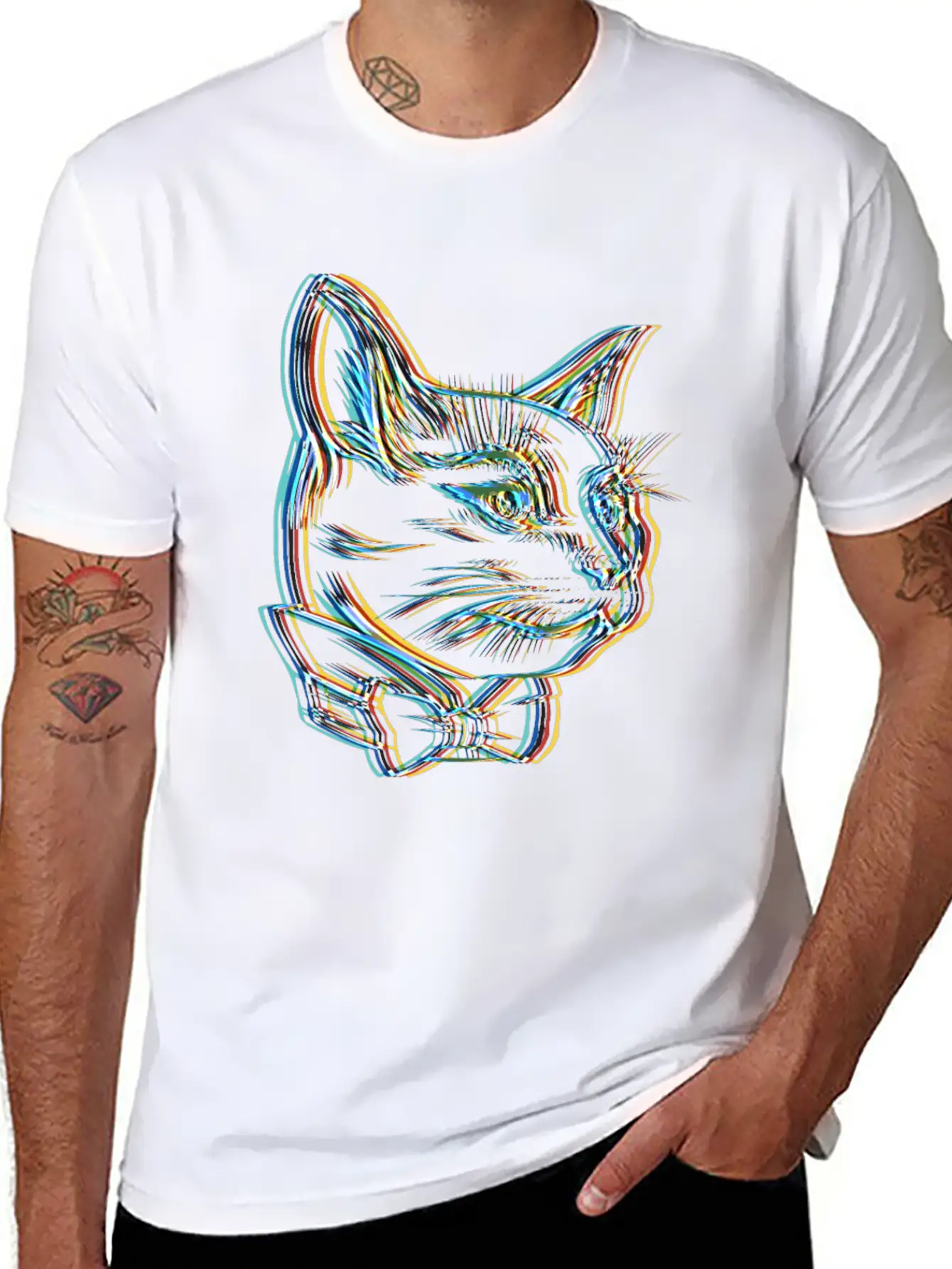 Catfather Surrealistic Catstar Gangster Cat Unisex Short Sleeve Soft Cotton T-Shirt – Casual Everyday Wear