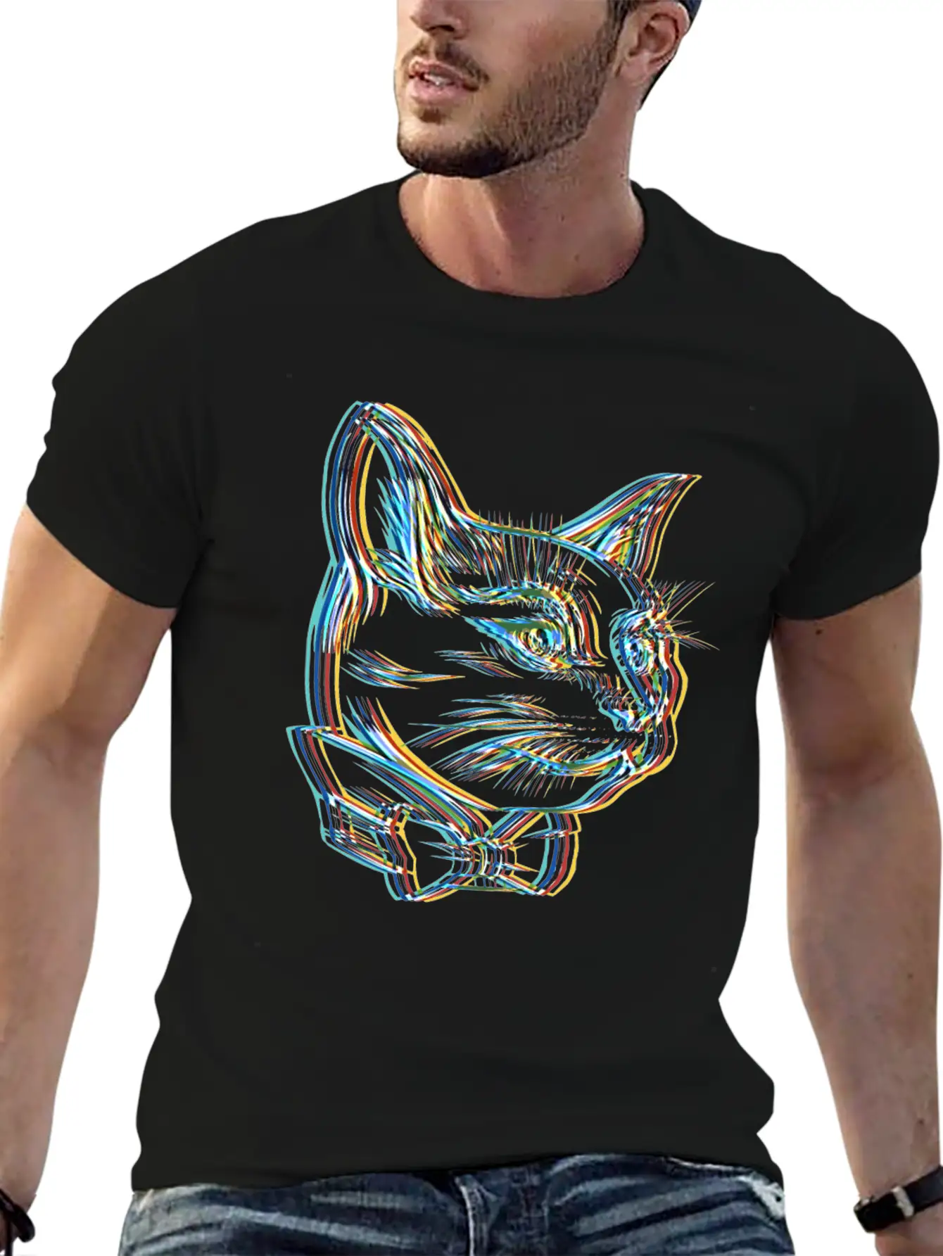 Catfather Surrealistic Catstar Gangster Cat Unisex Short Sleeve Soft Cotton T-Shirt – Casual Everyday Wear