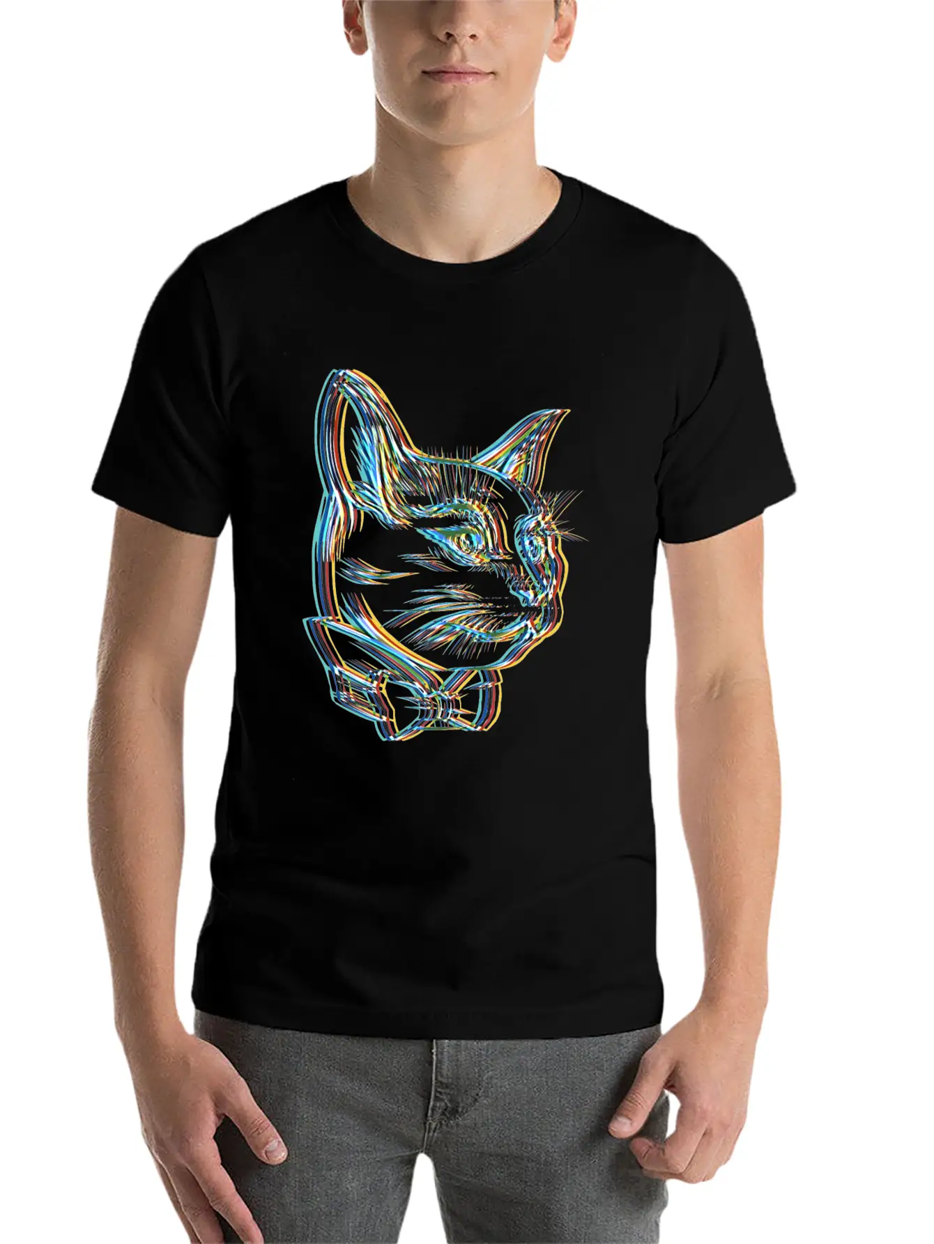 Catfather Surrealistic Catstar Gangster Cat Unisex Short Sleeve Soft Cotton T-Shirt – Casual Everyday Wear