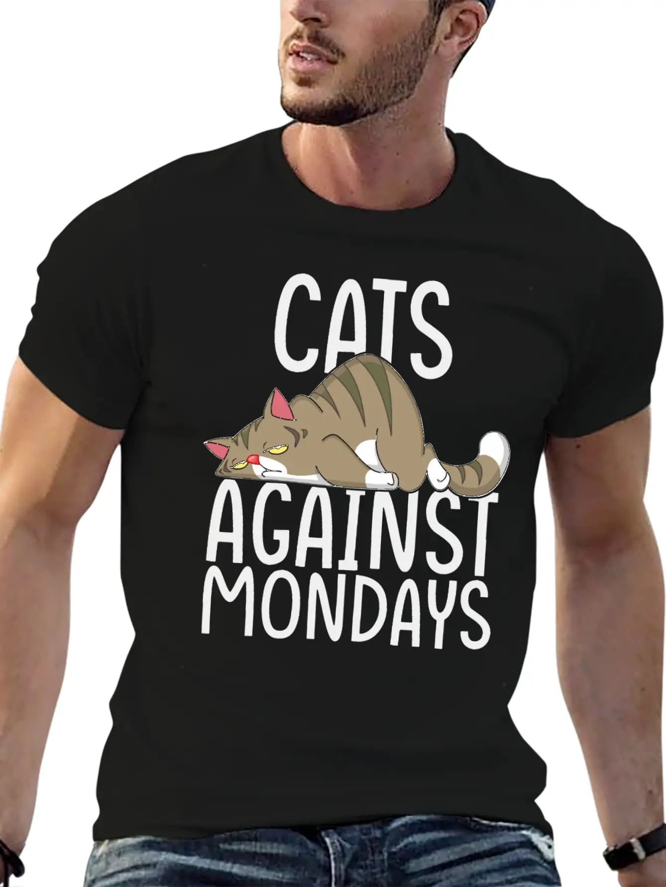 Cats Against Mondays~Lazy Monday Mood Unisex Short Sleeve Soft Cotton T-Shirt – Casual Everyday Wear