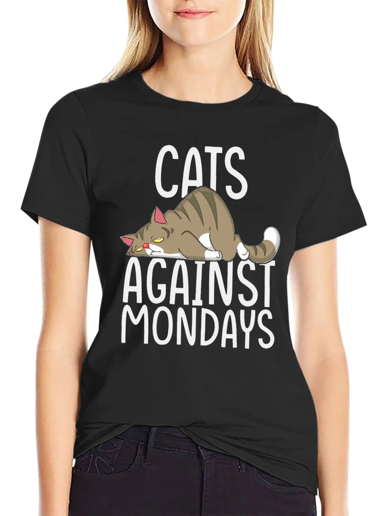 Cats Against Mondays~Lazy Monday Mood Unisex Short Sleeve Soft Cotton T-Shirt – Casual Everyday Wear