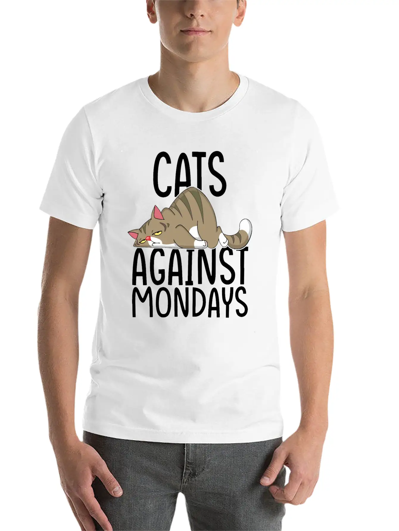 Cats Against Mondays~Lazy Monday Mood Unisex Short Sleeve Soft Cotton T-Shirt – Casual Everyday Wear
