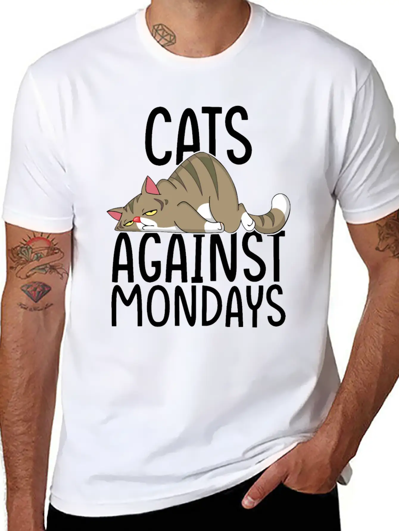 Cats Against Mondays~Lazy Monday Mood Unisex Short Sleeve Soft Cotton T-Shirt – Casual Everyday Wear