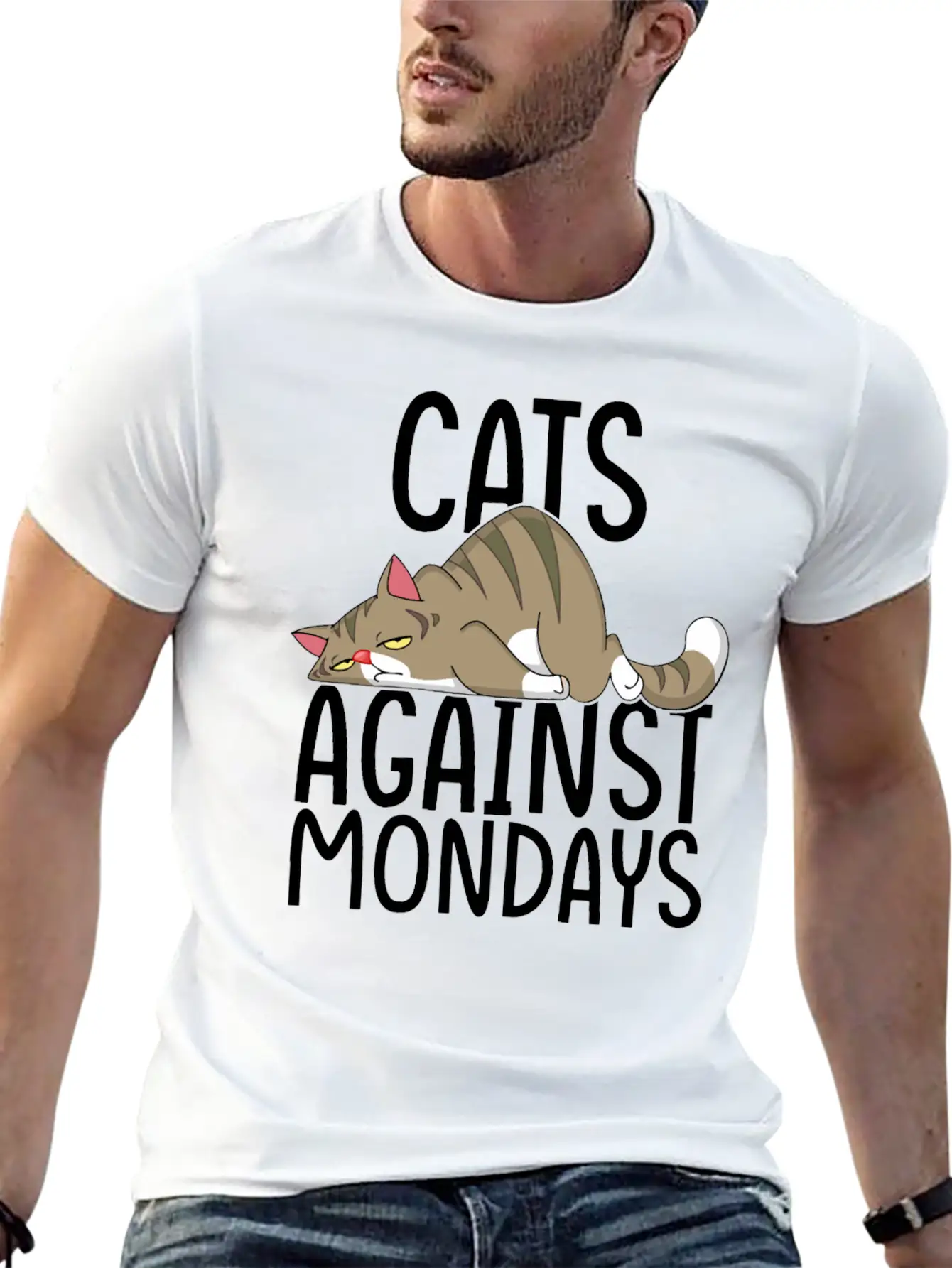Cats Against Mondays~Lazy Monday Mood Unisex Short Sleeve Soft Cotton T-Shirt – Casual Everyday Wear