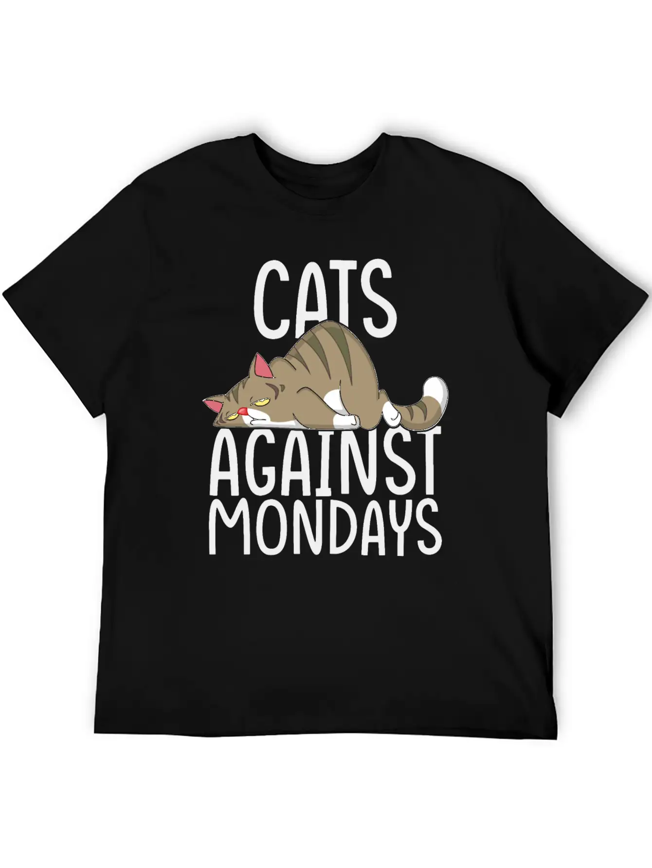 Cats Against Mondays~Lazy Monday Mood Unisex Short Sleeve Soft Cotton T-Shirt – Casual Everyday Wear