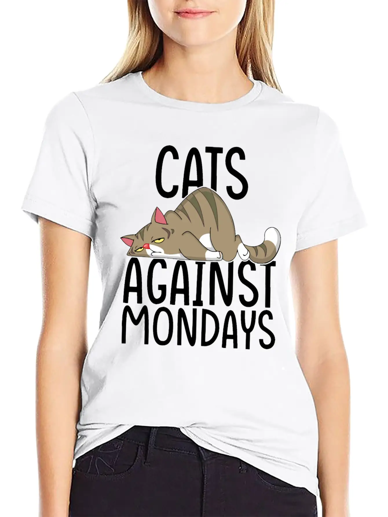 Cats Against Mondays~Lazy Monday Mood Unisex Short Sleeve Soft Cotton T-Shirt – Casual Everyday Wear