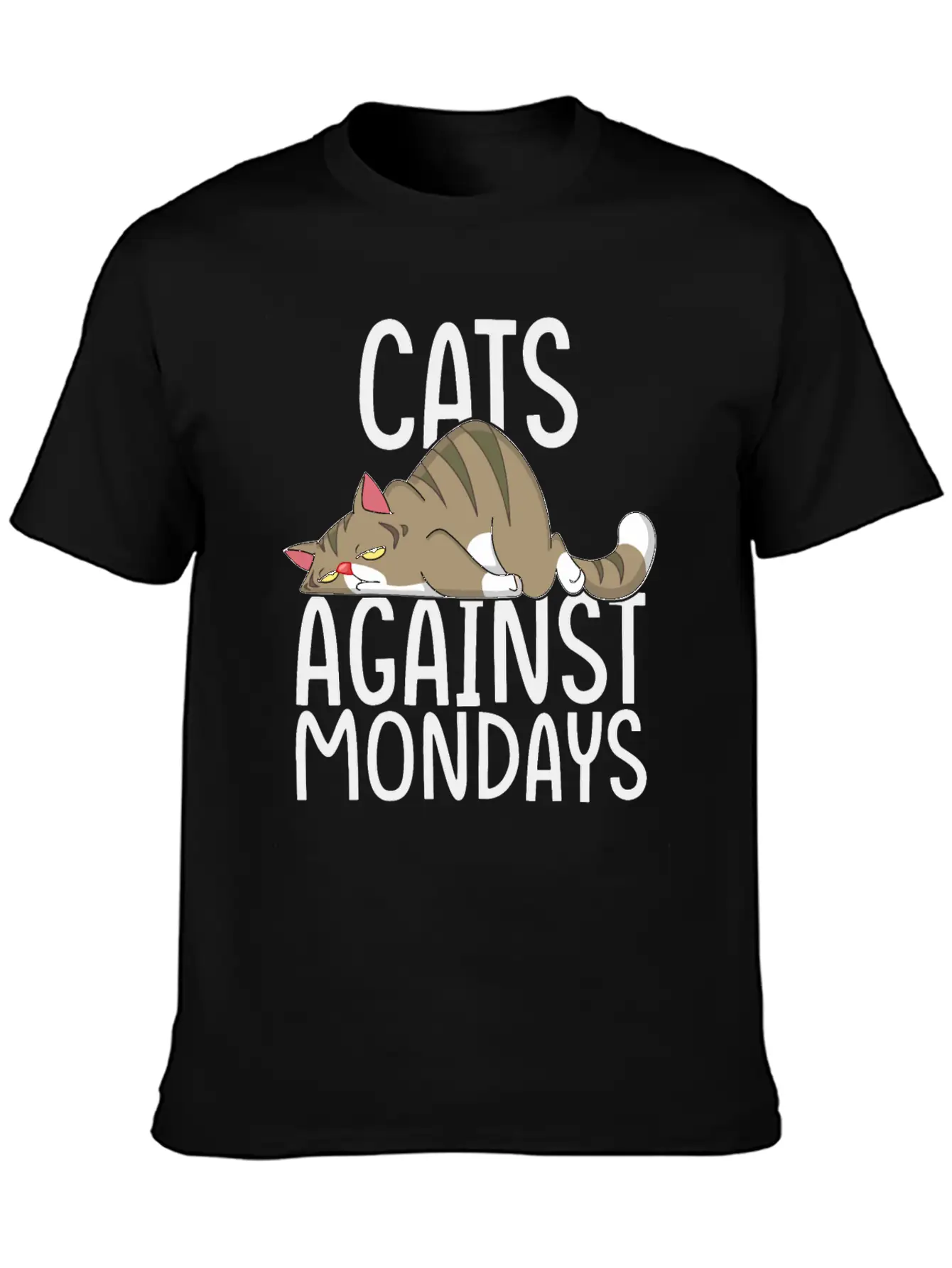 Cats Against Mondays~Lazy Monday Mood Unisex Short Sleeve Soft Cotton T-Shirt – Casual Everyday Wear