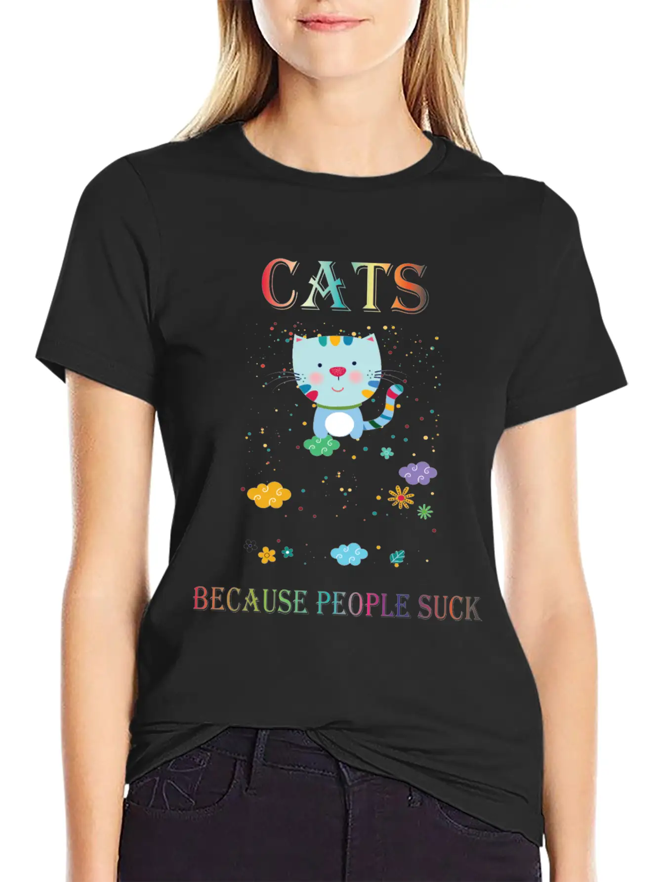 Cats Because People Suck Comfortable Minimalist Graphic Tee – Summer Style Essential