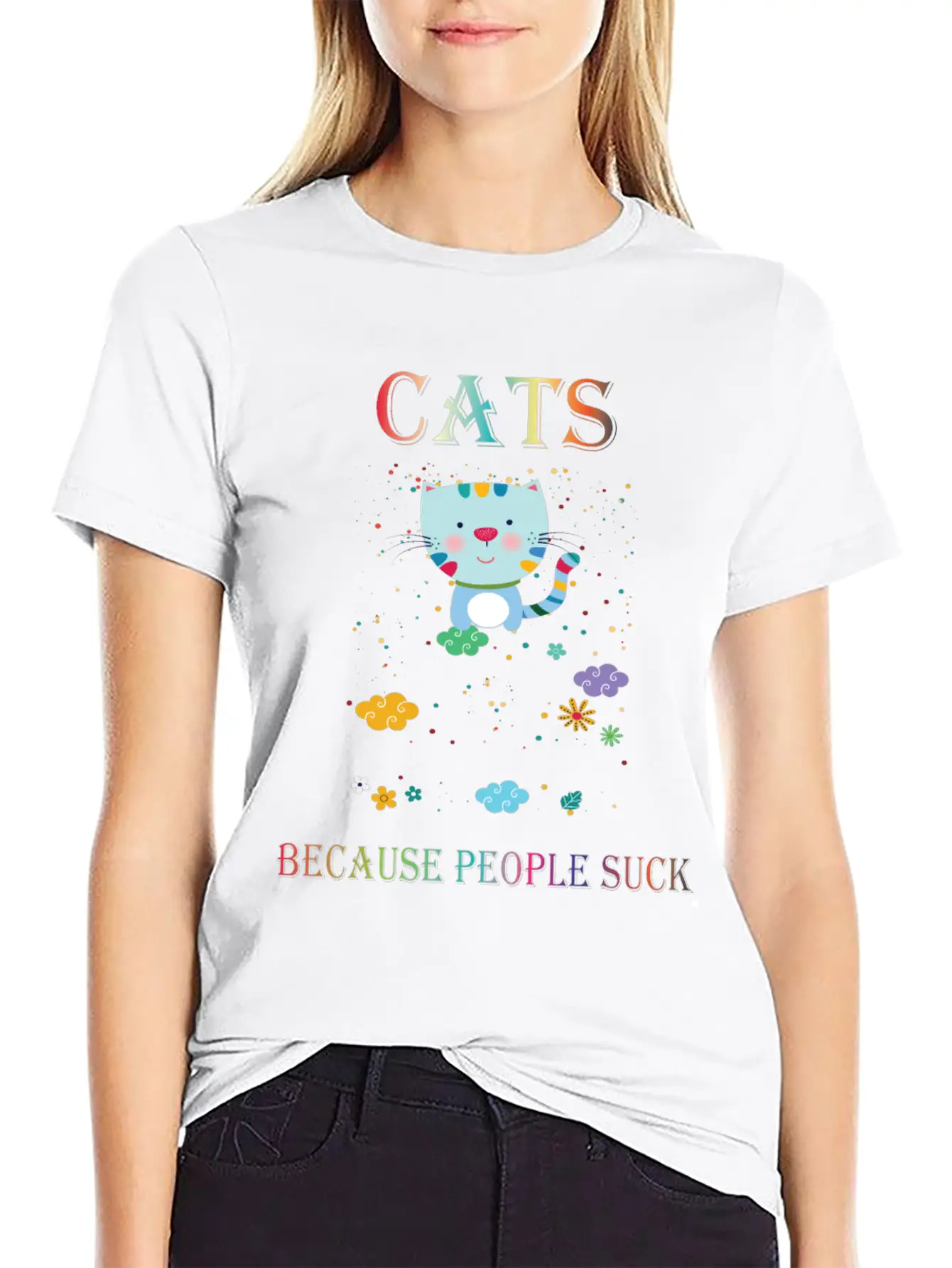 Cats Because People Suck Comfortable Minimalist Graphic Tee – Summer Style Essential