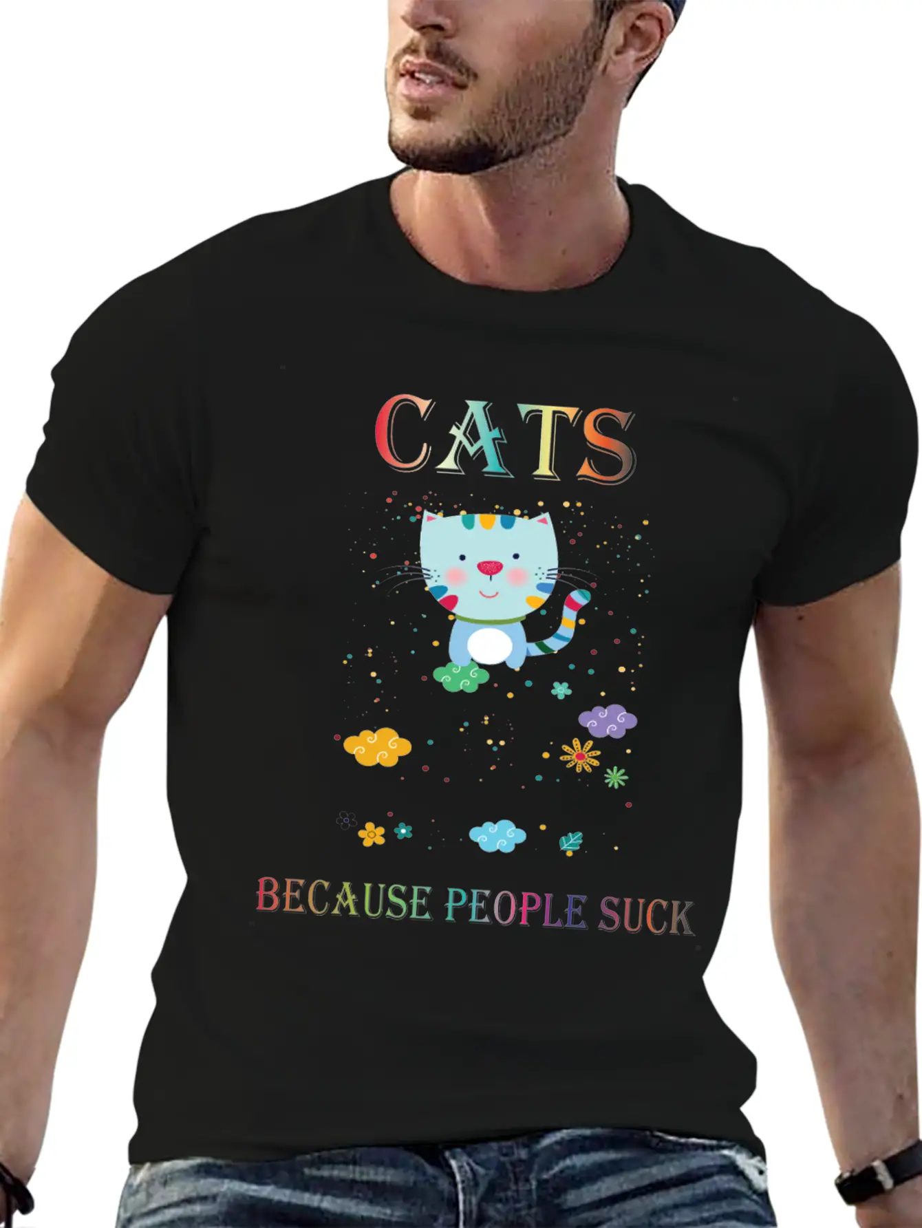 Cats Because People Suck Comfortable Minimalist Graphic Tee – Summer Style Essential
