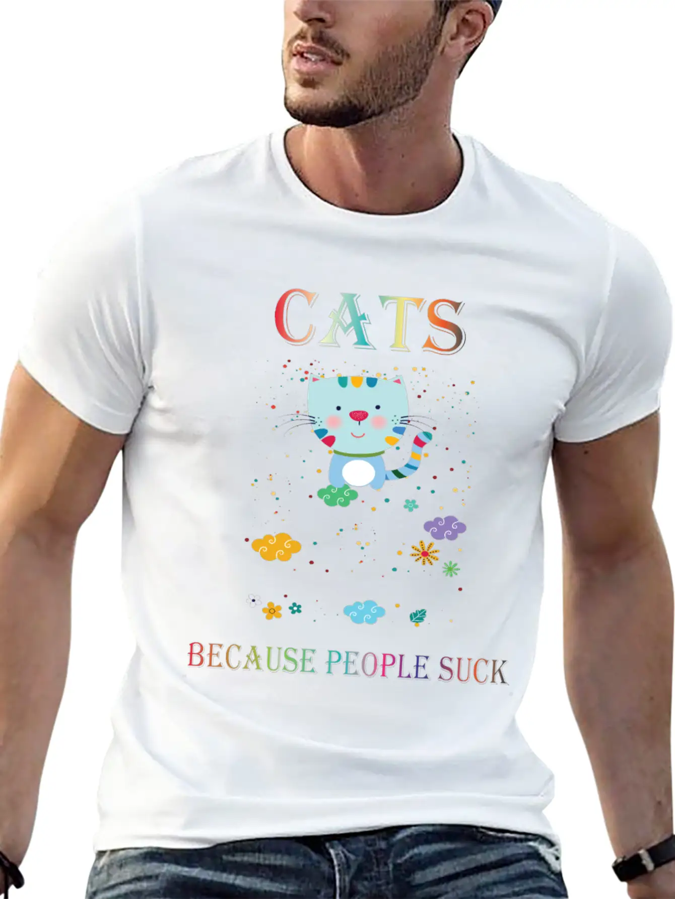 Cats Because People Suck Comfortable Minimalist Graphic Tee – Summer Style Essential