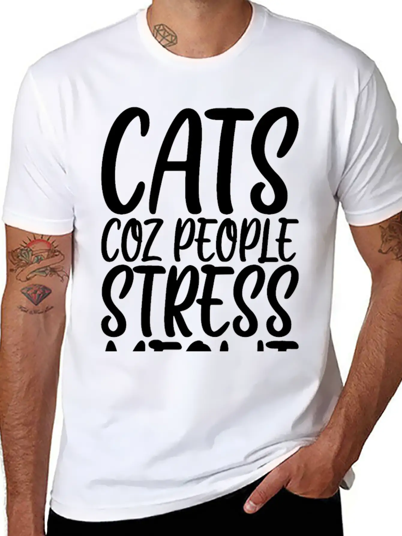 Cats Coz People Stress Meowt Stylish Everyday T-Shirt – Unisex Basic Cotton Tee