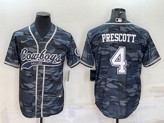 Men's Dallas Cowboys Dak Prescott #4 Grey Camouflage Player Jerseys Joint Edition