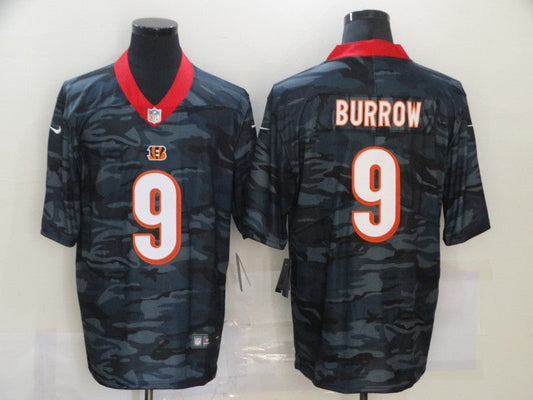 Men's Cincinnati Bengals Joe Burrow #9 Grey Camouflage Game Jerseys
