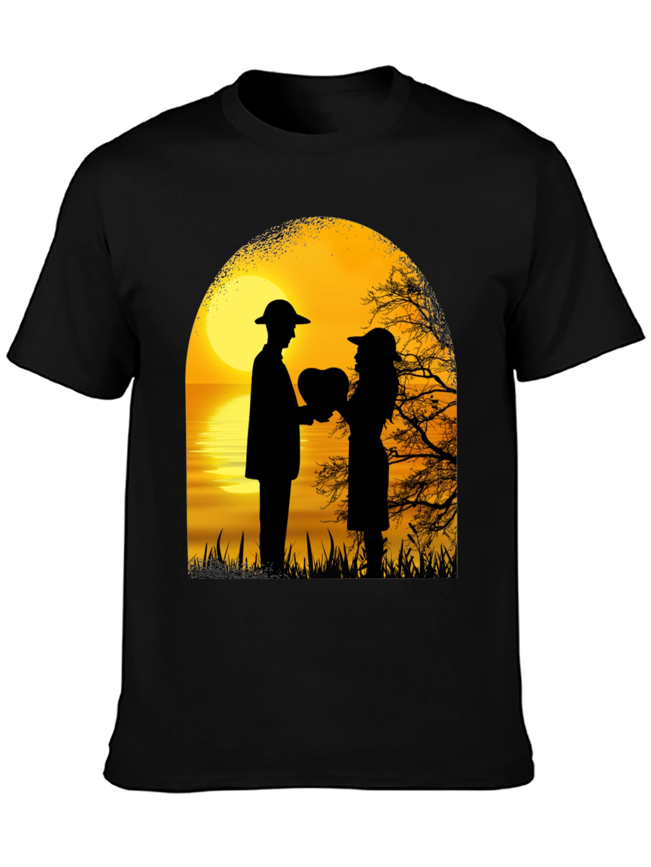 Romantic Sunset Lovers Heart T-Shirt
