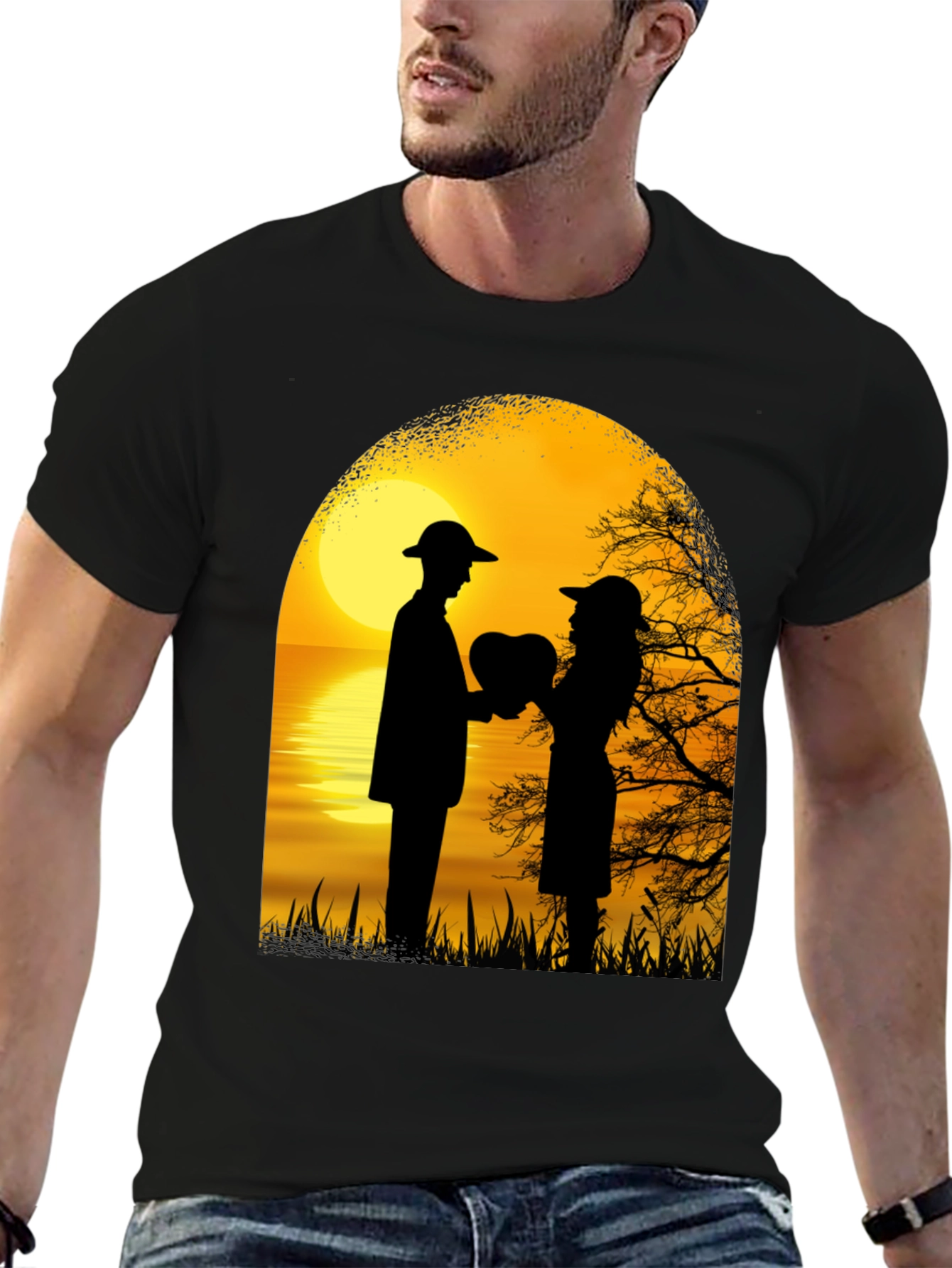 Romantic Sunset Lovers Heart T-Shirt