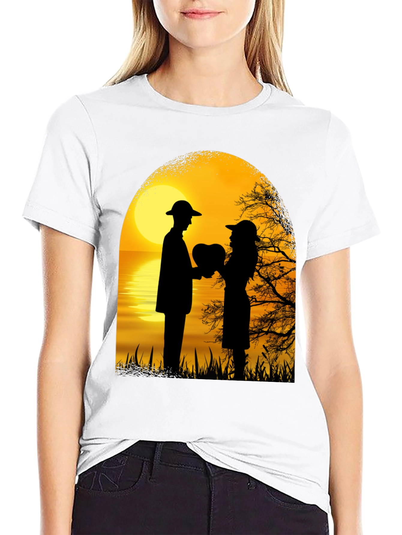 Romantic Sunset Lovers Heart T-Shirt