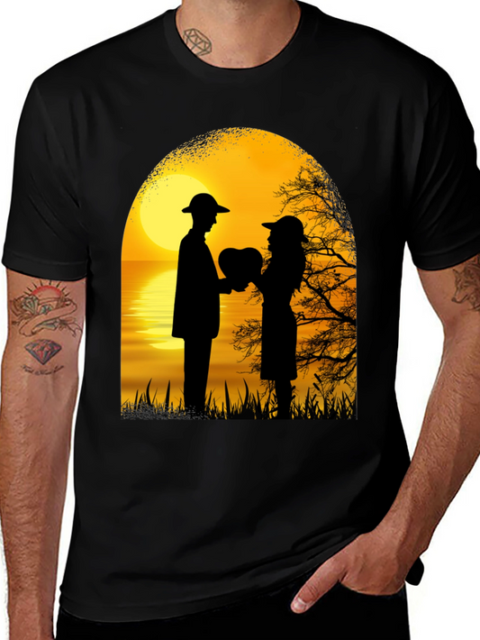 Romantic Sunset Lovers Heart T-Shirt