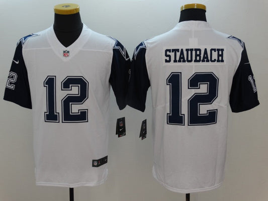 Men's Dallas Cowboys Roger Staubach #12 White Game Jerseys