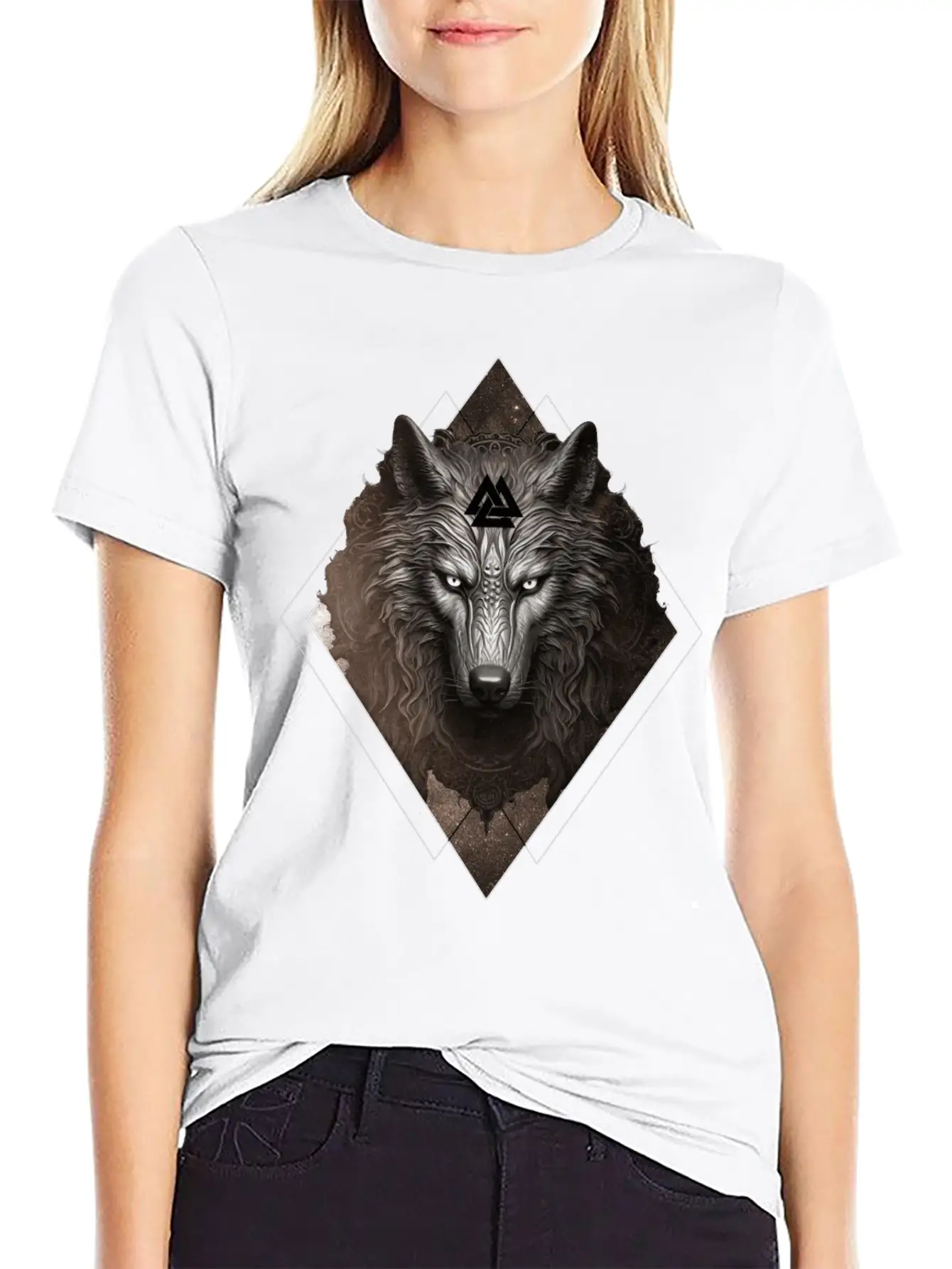 Celestial Wolf Valhalla Valknut Viking Spirit Anim Unisex Short Sleeve Soft Cotton T-Shirt – Casual Everyday Wear