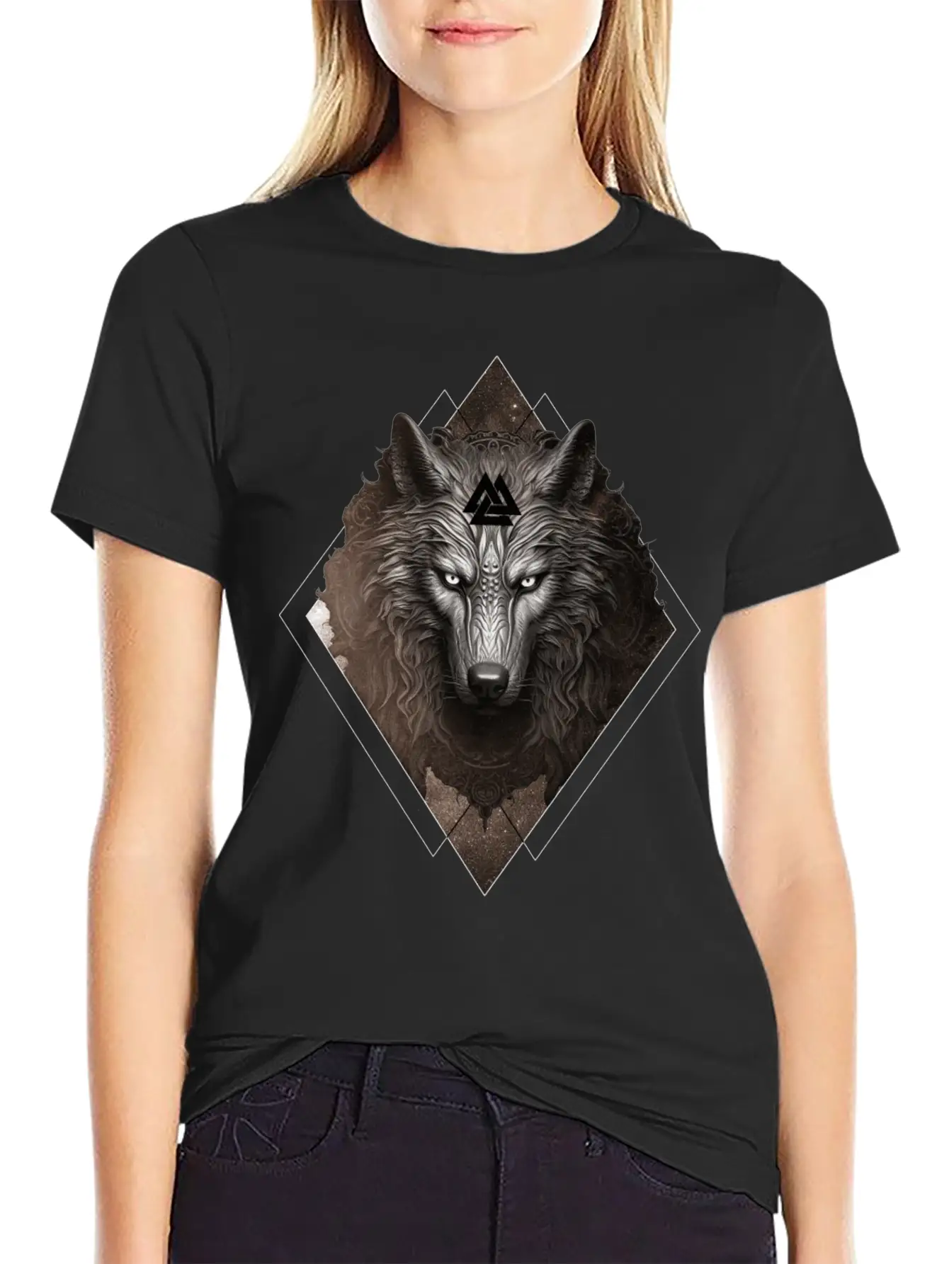 Celestial Wolf Valhalla Valknut Viking Spirit Anim Unisex Short Sleeve Soft Cotton T-Shirt – Casual Everyday Wear