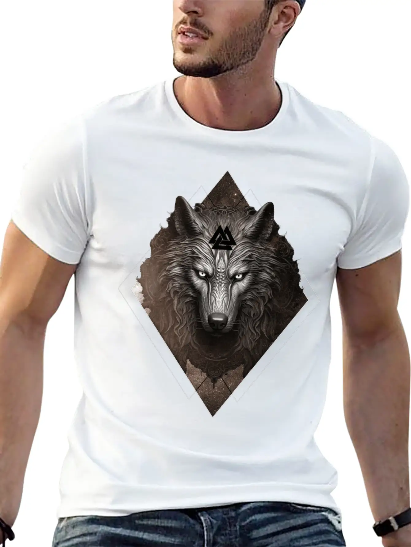 Celestial Wolf Valhalla Valknut Viking Spirit Anim Unisex Short Sleeve Soft Cotton T-Shirt – Casual Everyday Wear