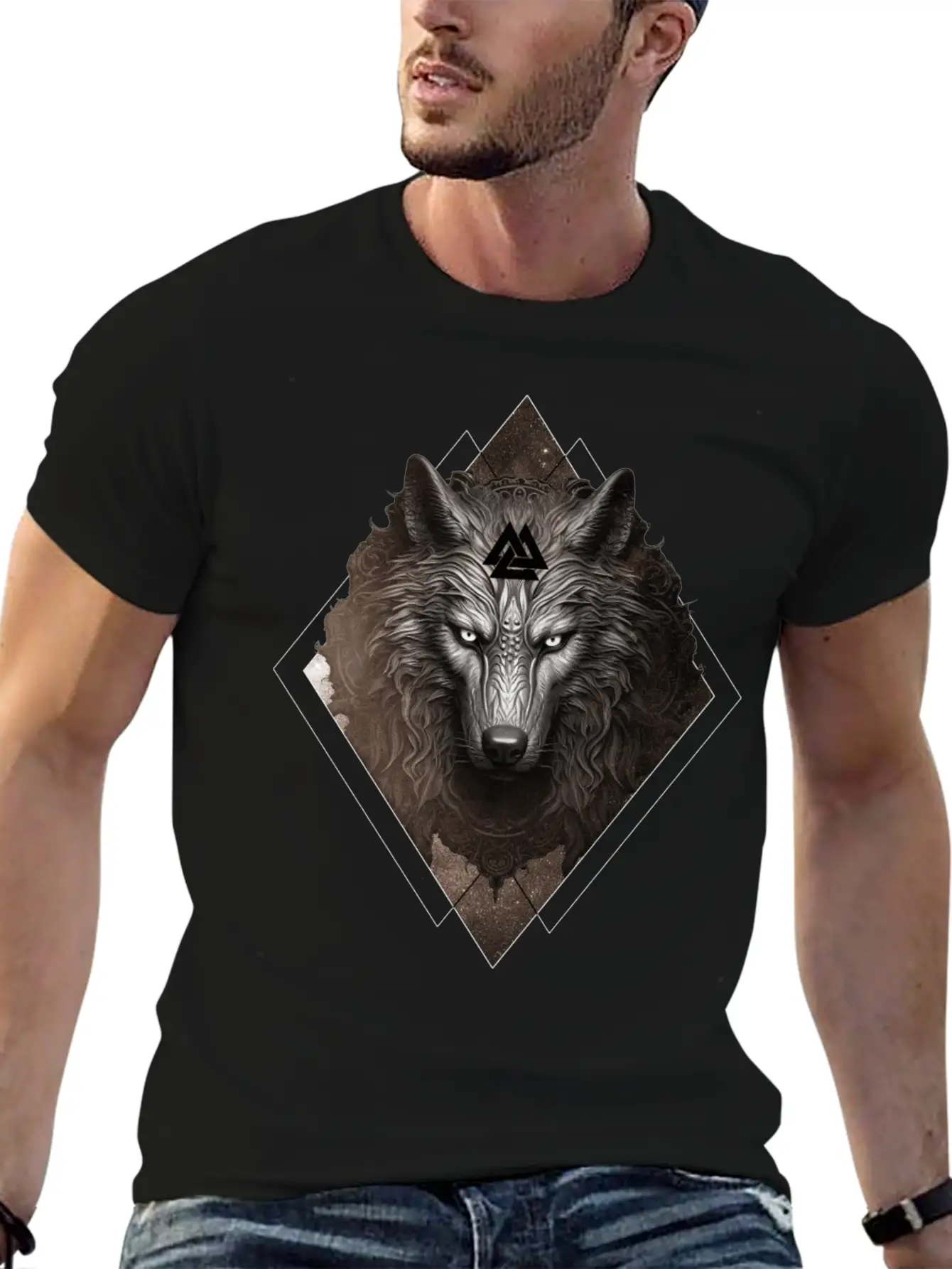 Celestial Wolf Valhalla Valknut Viking Spirit Anim Unisex Short Sleeve Soft Cotton T-Shirt – Casual Everyday Wear