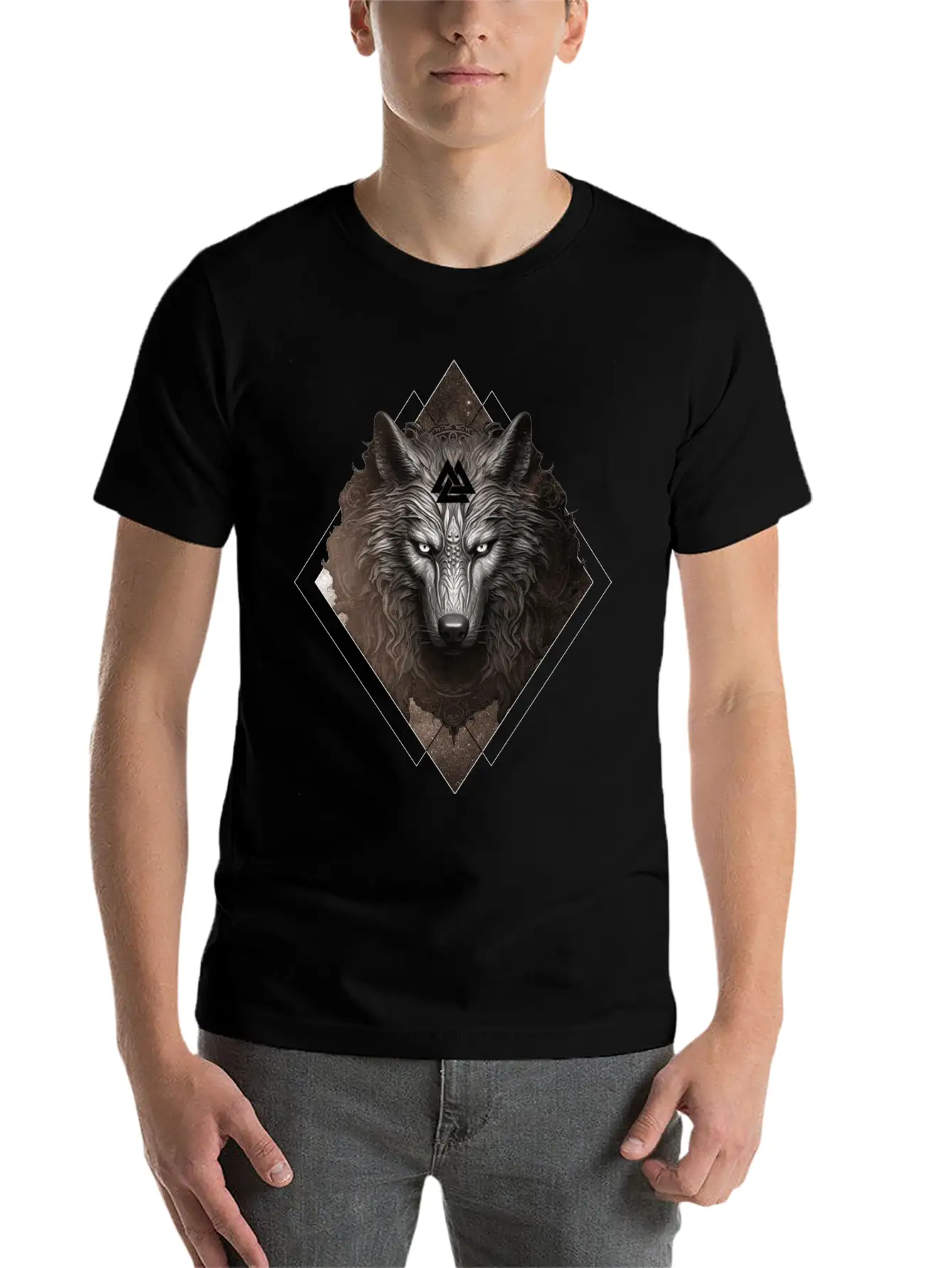 Celestial Wolf Valhalla Valknut Viking Spirit Anim Unisex Short Sleeve Soft Cotton T-Shirt – Casual Everyday Wear