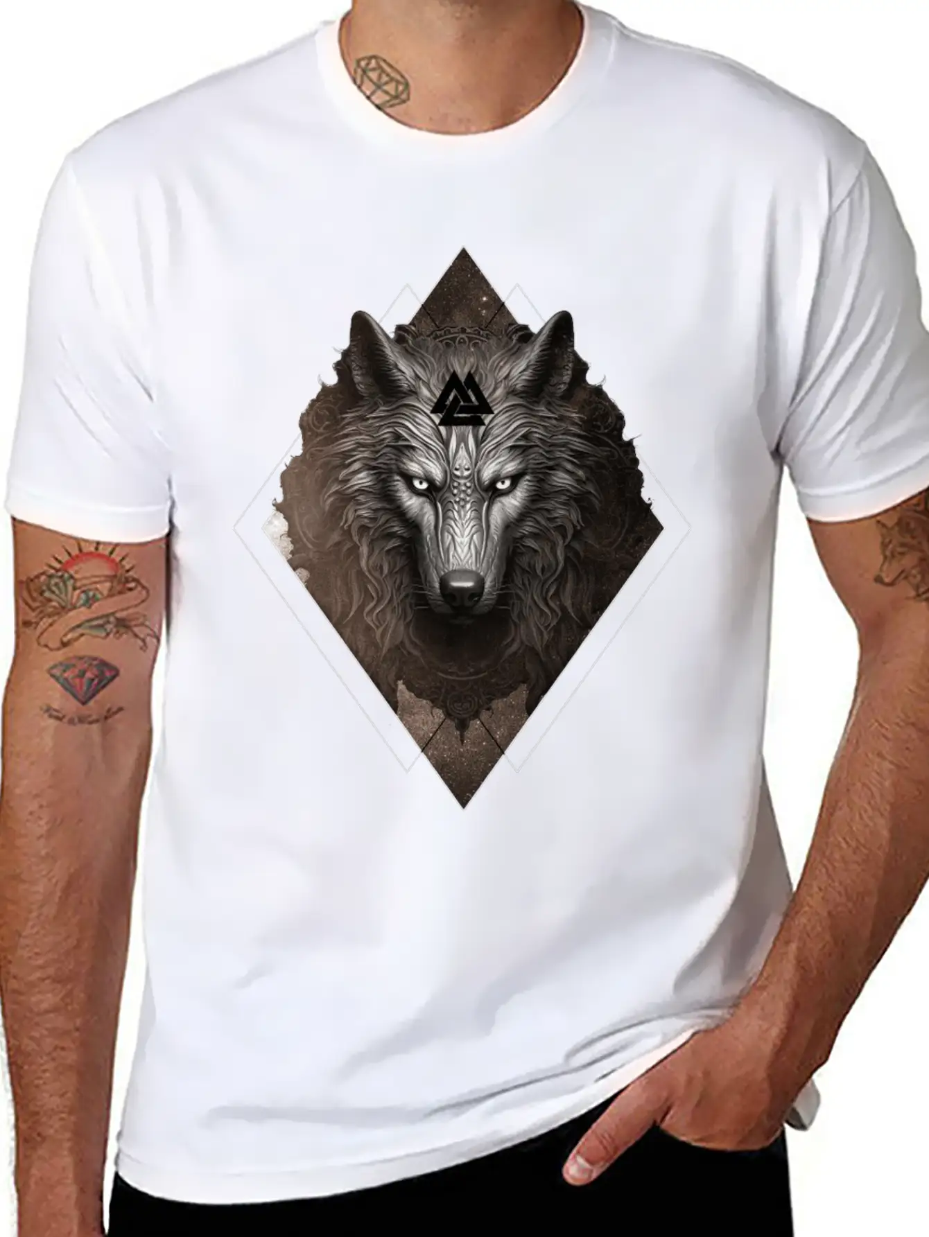 Celestial Wolf Valhalla Valknut Viking Spirit Anim Unisex Short Sleeve Soft Cotton T-Shirt – Casual Everyday Wear