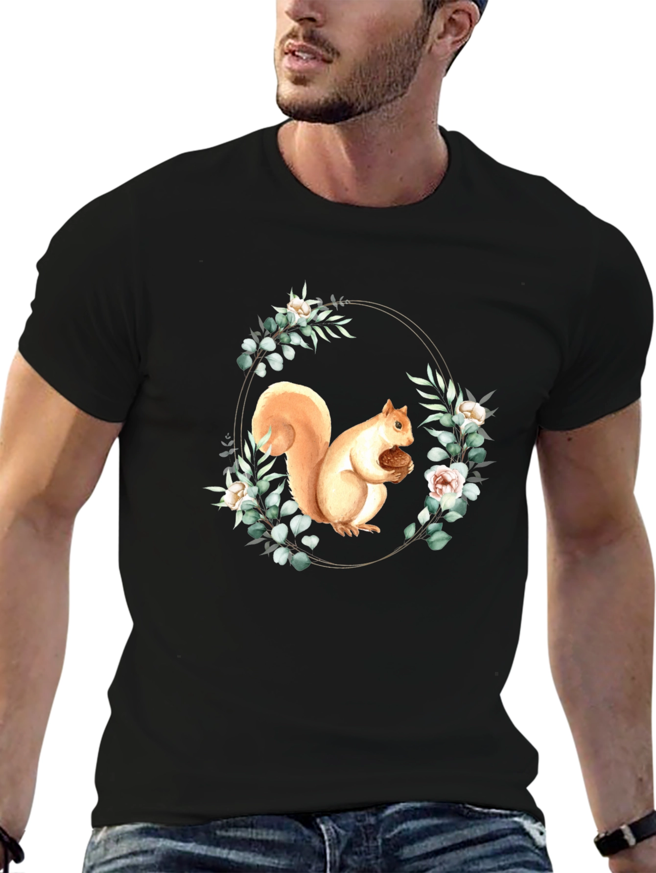 Squirrel Floral Wreath Graphic Tee