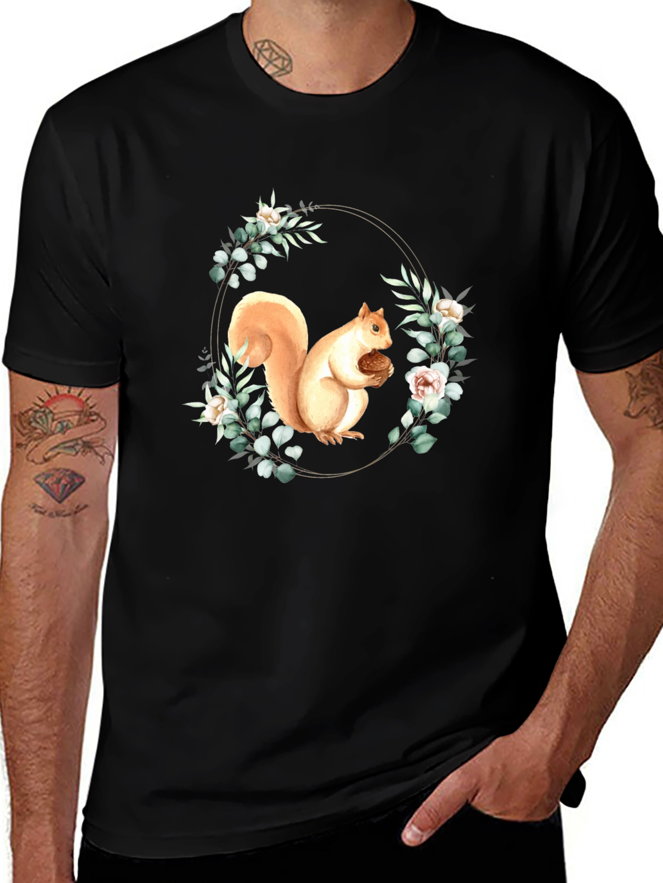 Squirrel Floral Wreath Graphic Tee