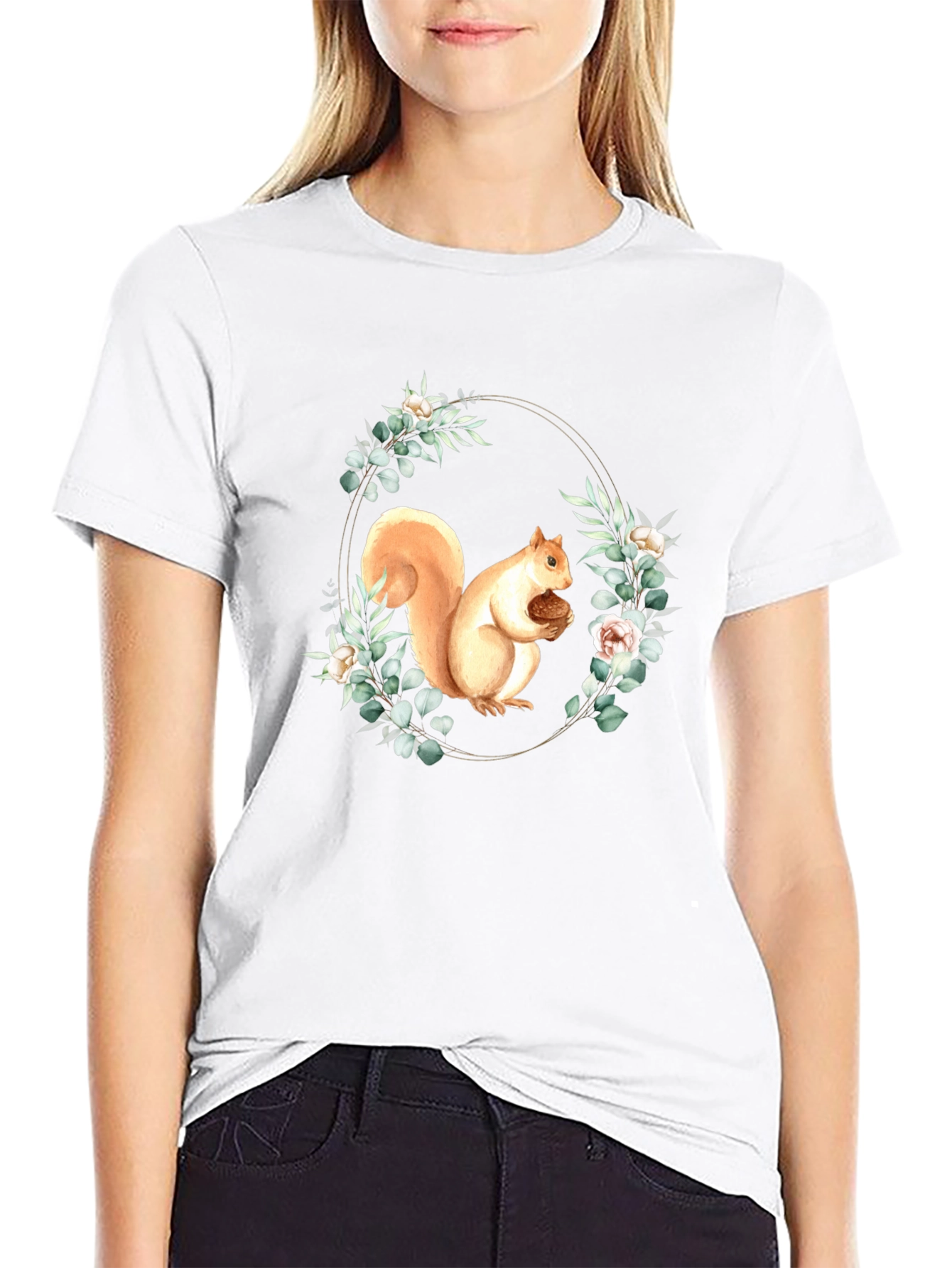 Squirrel Floral Wreath Graphic Tee