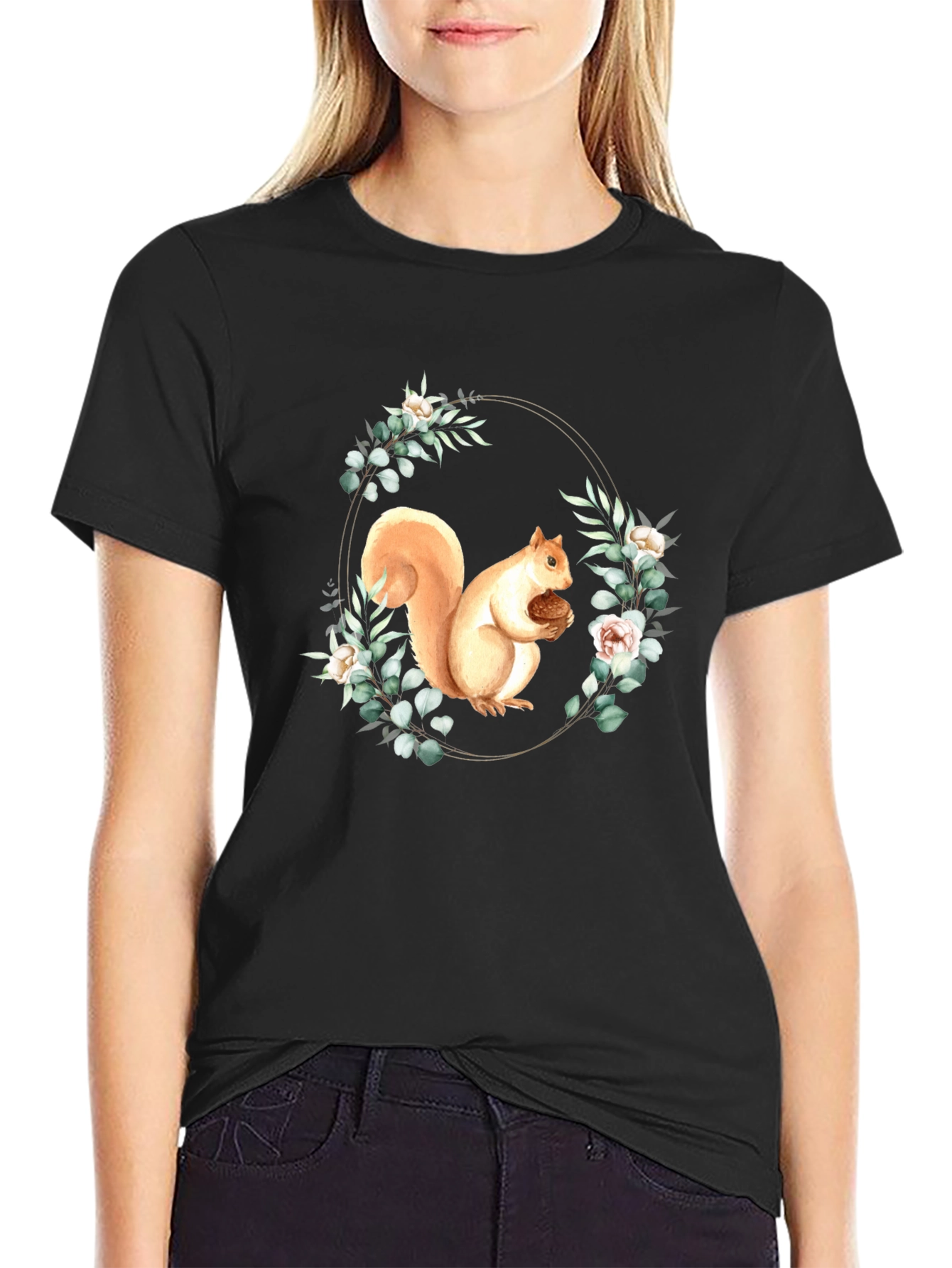 Squirrel Floral Wreath Graphic Tee