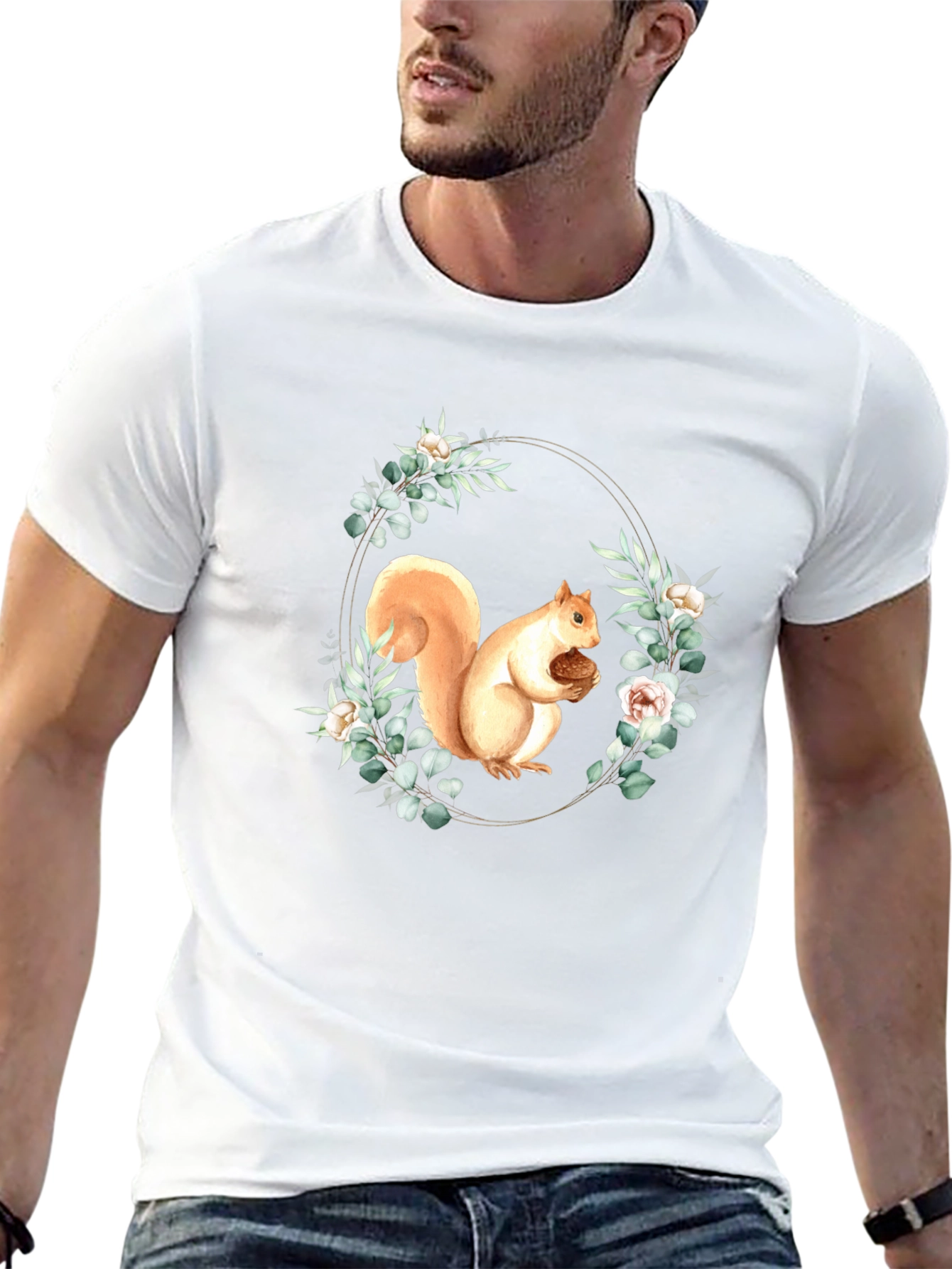 Squirrel Floral Wreath Graphic Tee