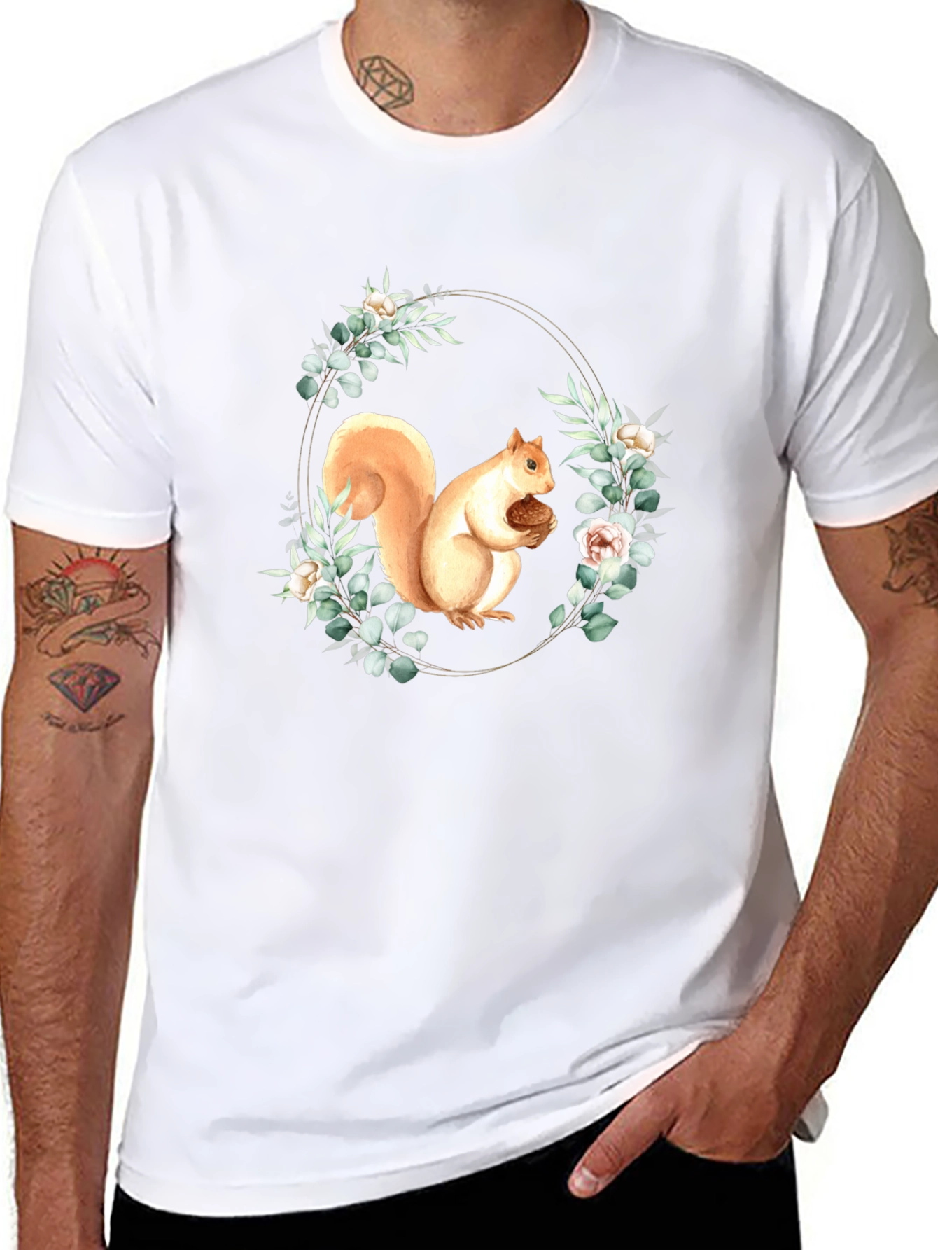 Squirrel Floral Wreath Graphic Tee