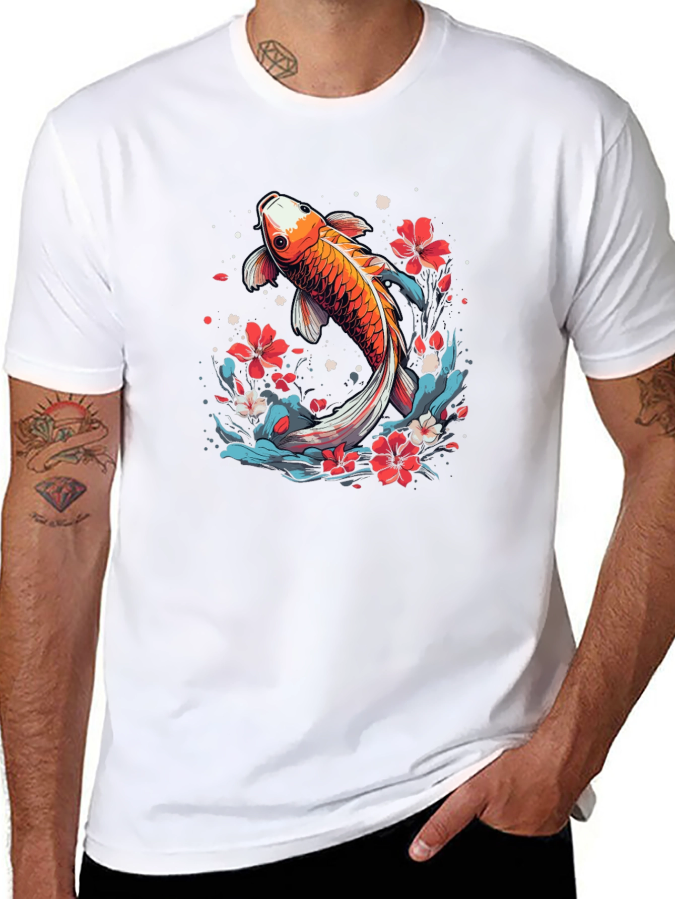 Koi Fish Graphic Tee - Japanese Style Black T-Shirt
