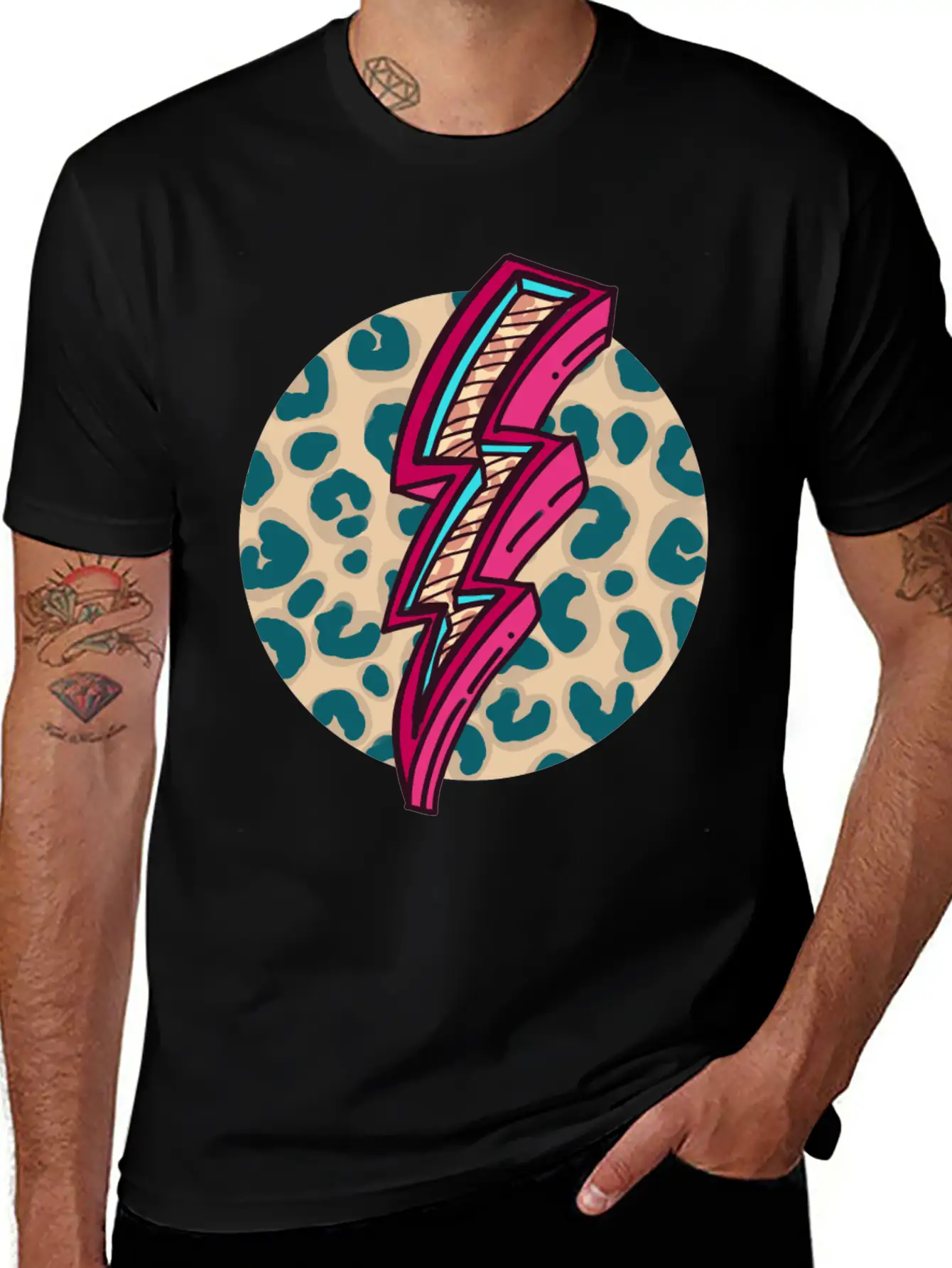 Cheetah Print Lightning Bolt Unisex Short Sleeve Soft Cotton T-Shirt – Casual Everyday Wear
