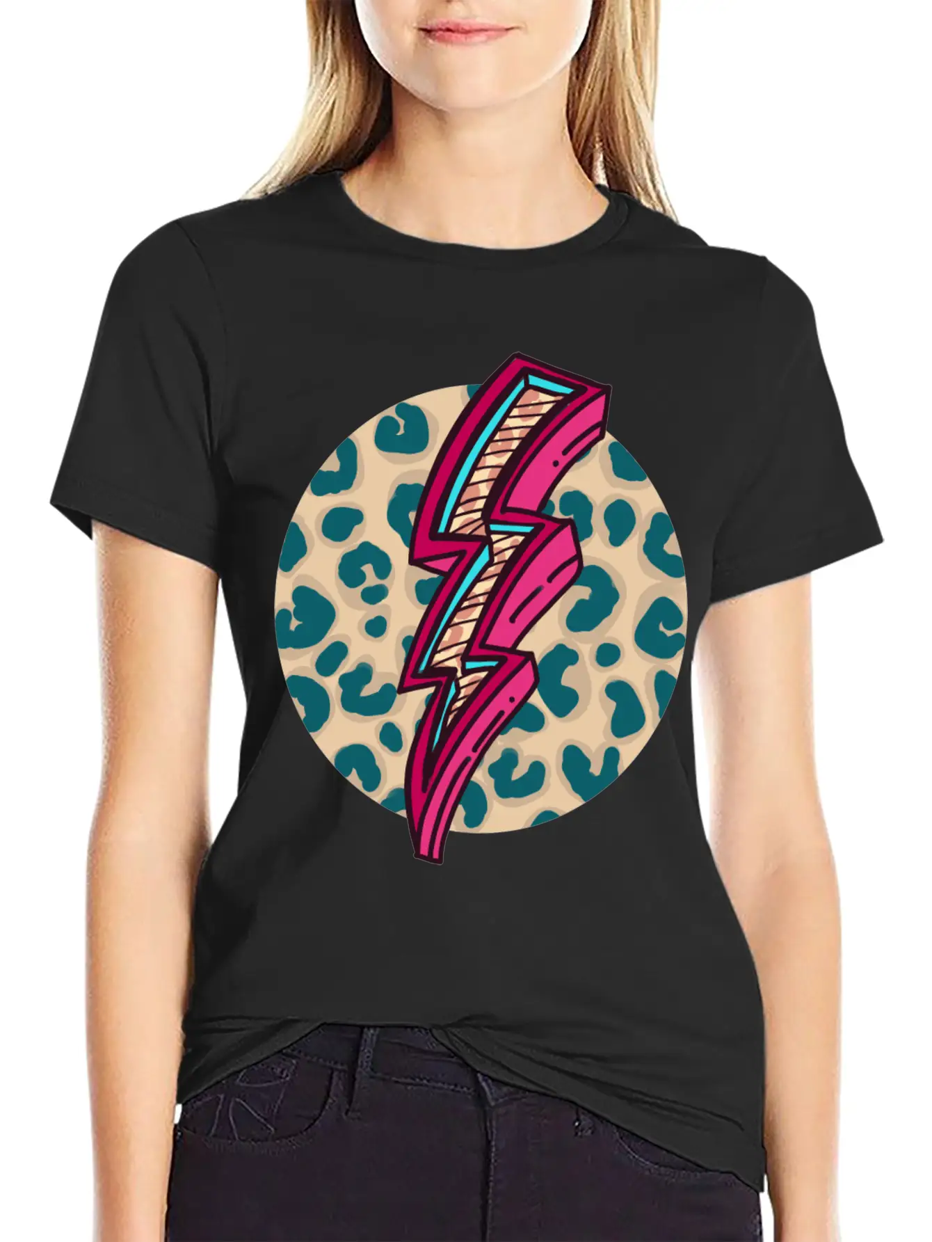 Cheetah Print Lightning Bolt Unisex Short Sleeve Soft Cotton T-Shirt – Casual Everyday Wear