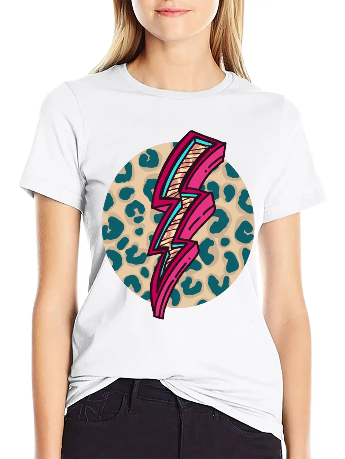 Cheetah Print Lightning Bolt Unisex Short Sleeve Soft Cotton T-Shirt – Casual Everyday Wear