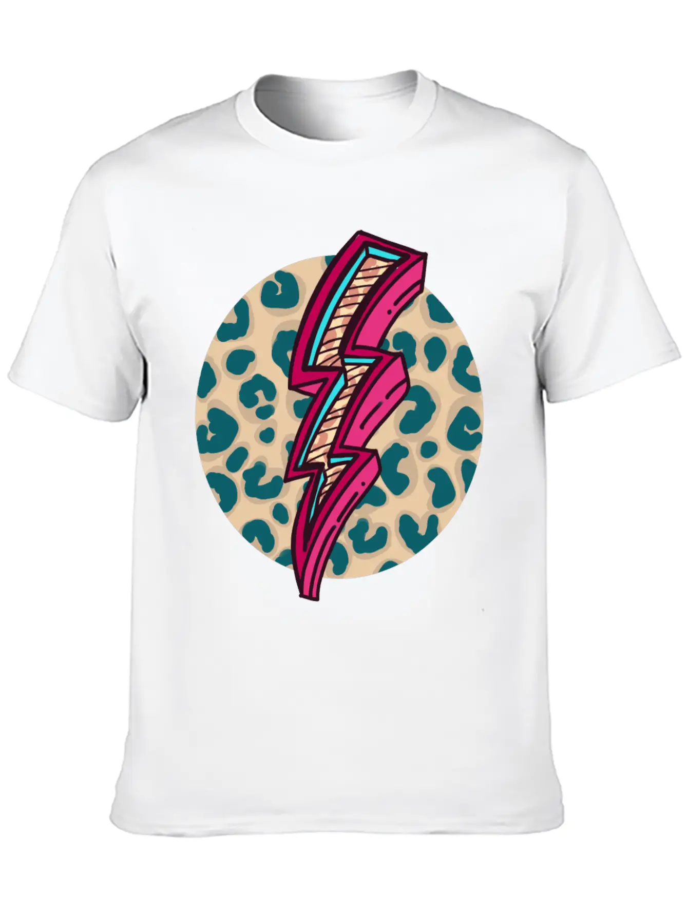 Cheetah Print Lightning Bolt Unisex Short Sleeve Soft Cotton T-Shirt – Casual Everyday Wear