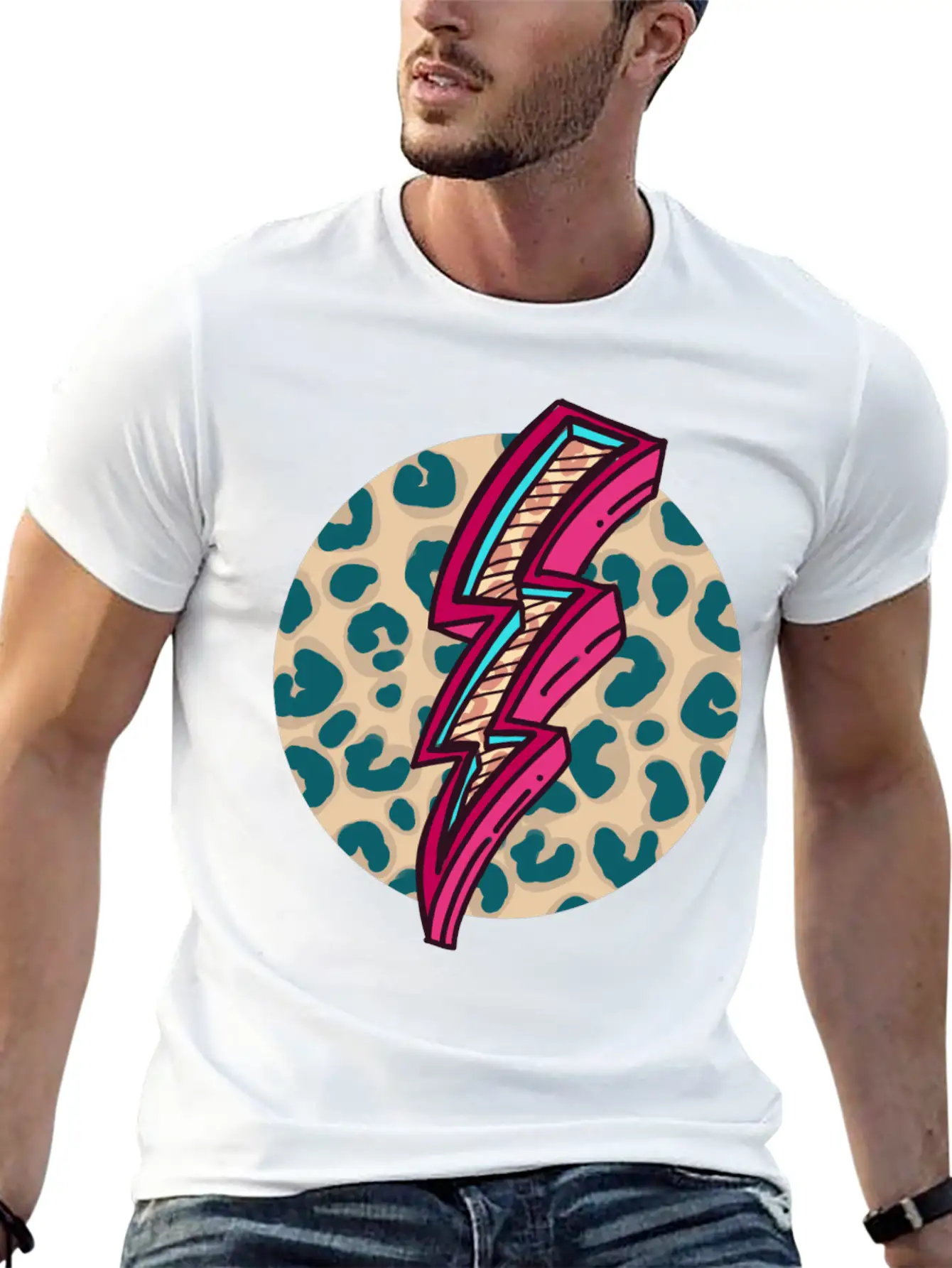 Cheetah Print Lightning Bolt Unisex Short Sleeve Soft Cotton T-Shirt – Casual Everyday Wear