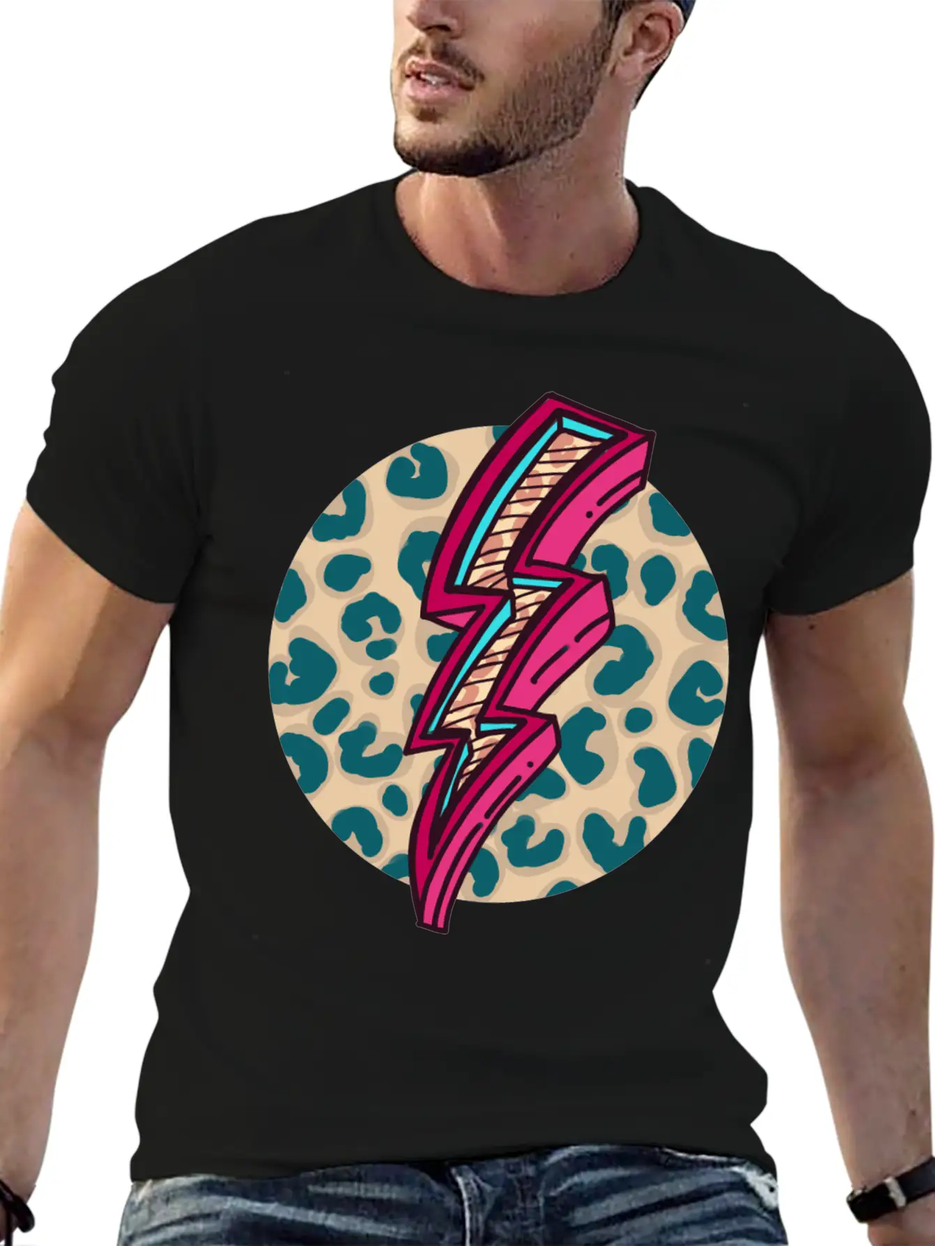 Cheetah Print Lightning Bolt Unisex Short Sleeve Soft Cotton T-Shirt – Casual Everyday Wear