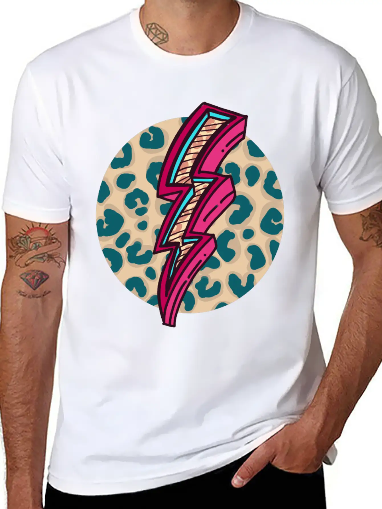 Cheetah Print Lightning Bolt Unisex Short Sleeve Soft Cotton T-Shirt – Casual Everyday Wear