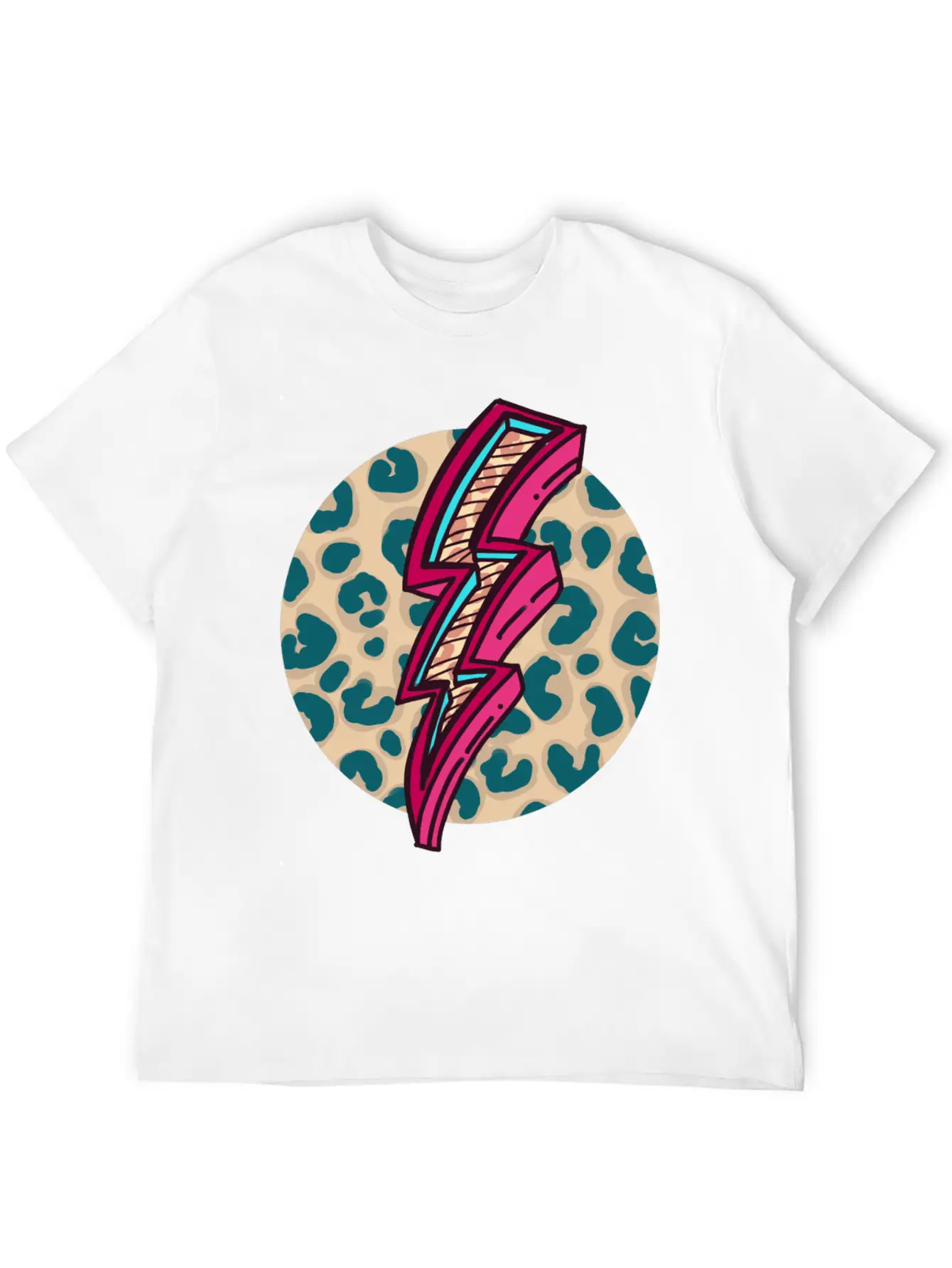 Cheetah Print Lightning Bolt Unisex Short Sleeve Soft Cotton T-Shirt – Casual Everyday Wear