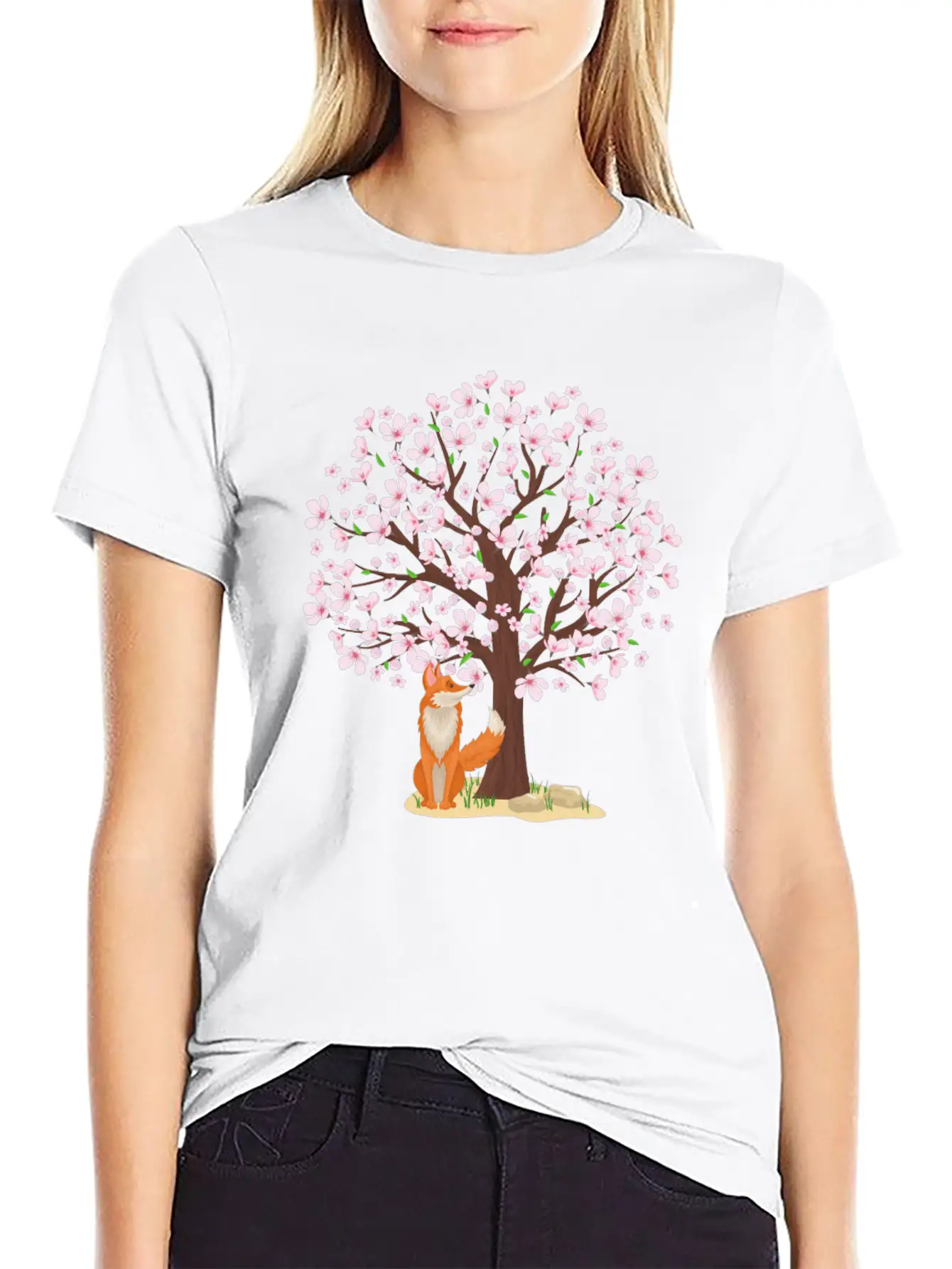 Cherry Blossom Fox Japanese Sakura Tree Timeless Short Sleeve Tee – Comfy And Minimalist Design
