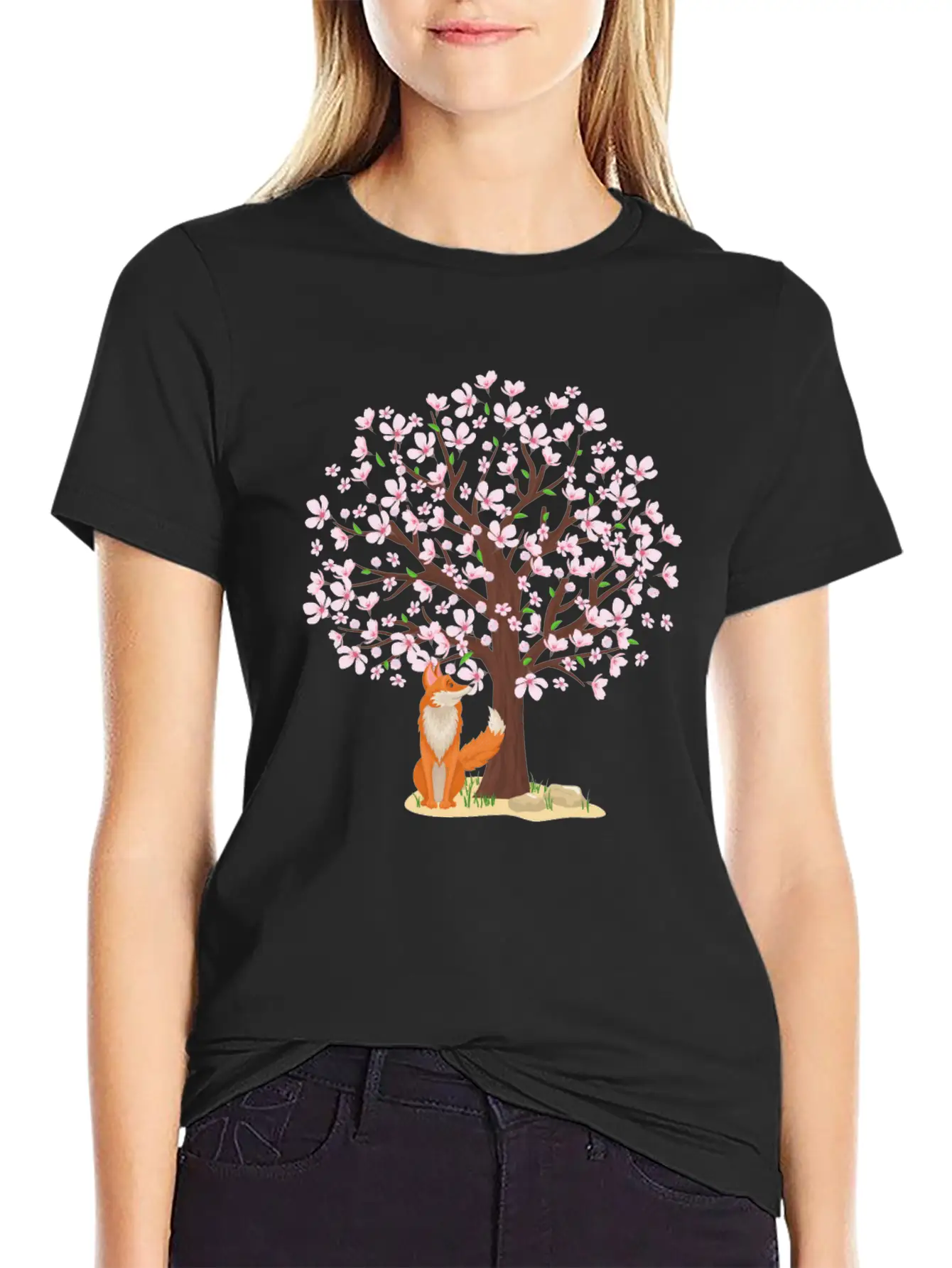 Cherry Blossom Fox Japanese Sakura Tree Timeless Short Sleeve Tee – Comfy And Minimalist Design