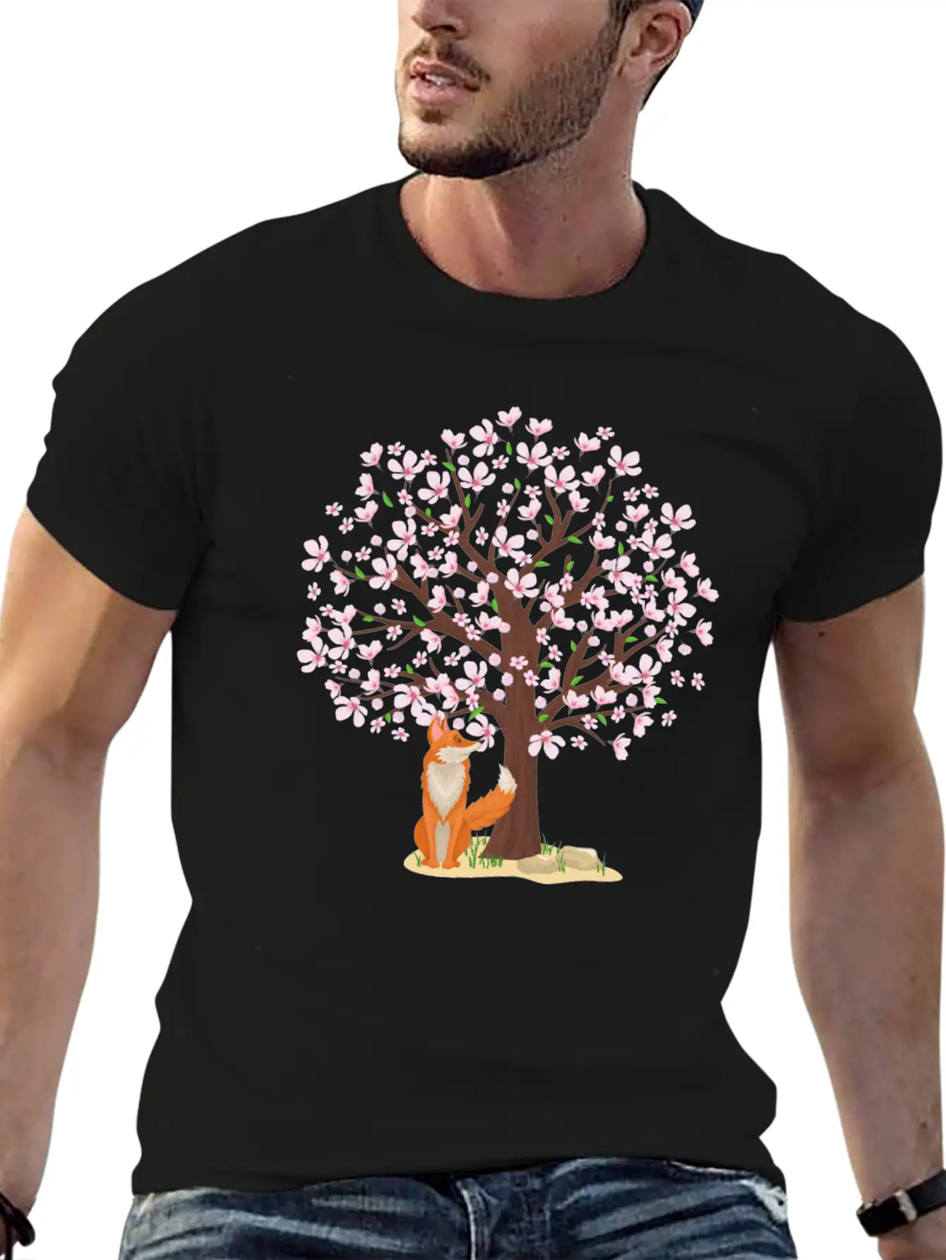 Cherry Blossom Fox Japanese Sakura Tree Timeless Short Sleeve Tee – Comfy And Minimalist Design