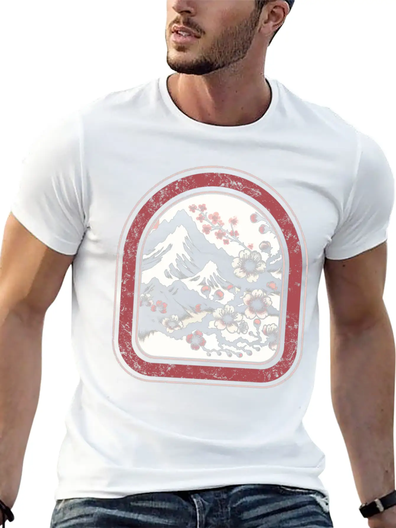 Cherry Blossom Woodblock Vintage Japanese Retro Unisex Short Sleeve Soft Cotton T-Shirt – Casual Everyday Wear