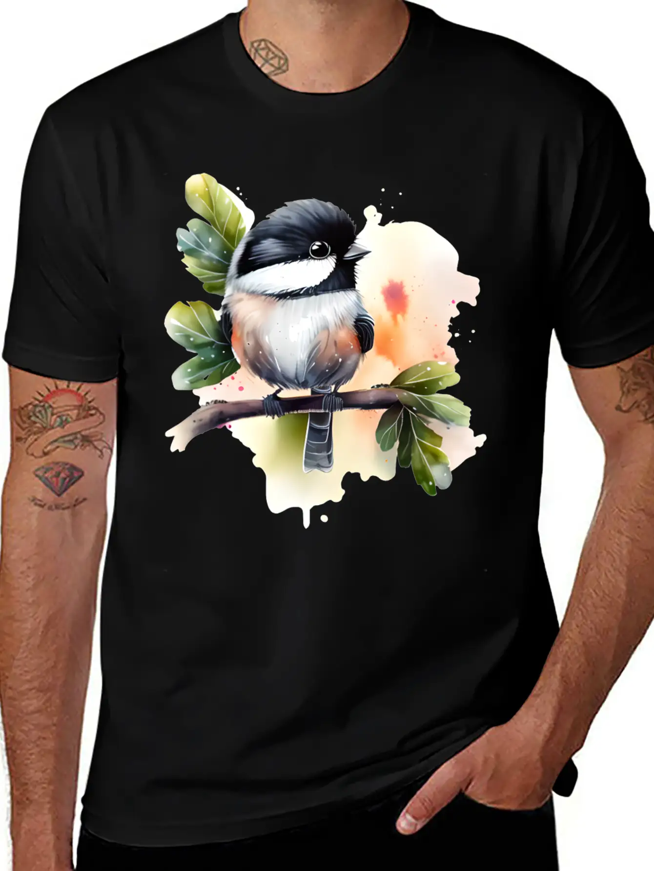 Chickadee On A Branch Unisex Short Sleeve Soft Cotton T-Shirt – Casual Everyday Wear