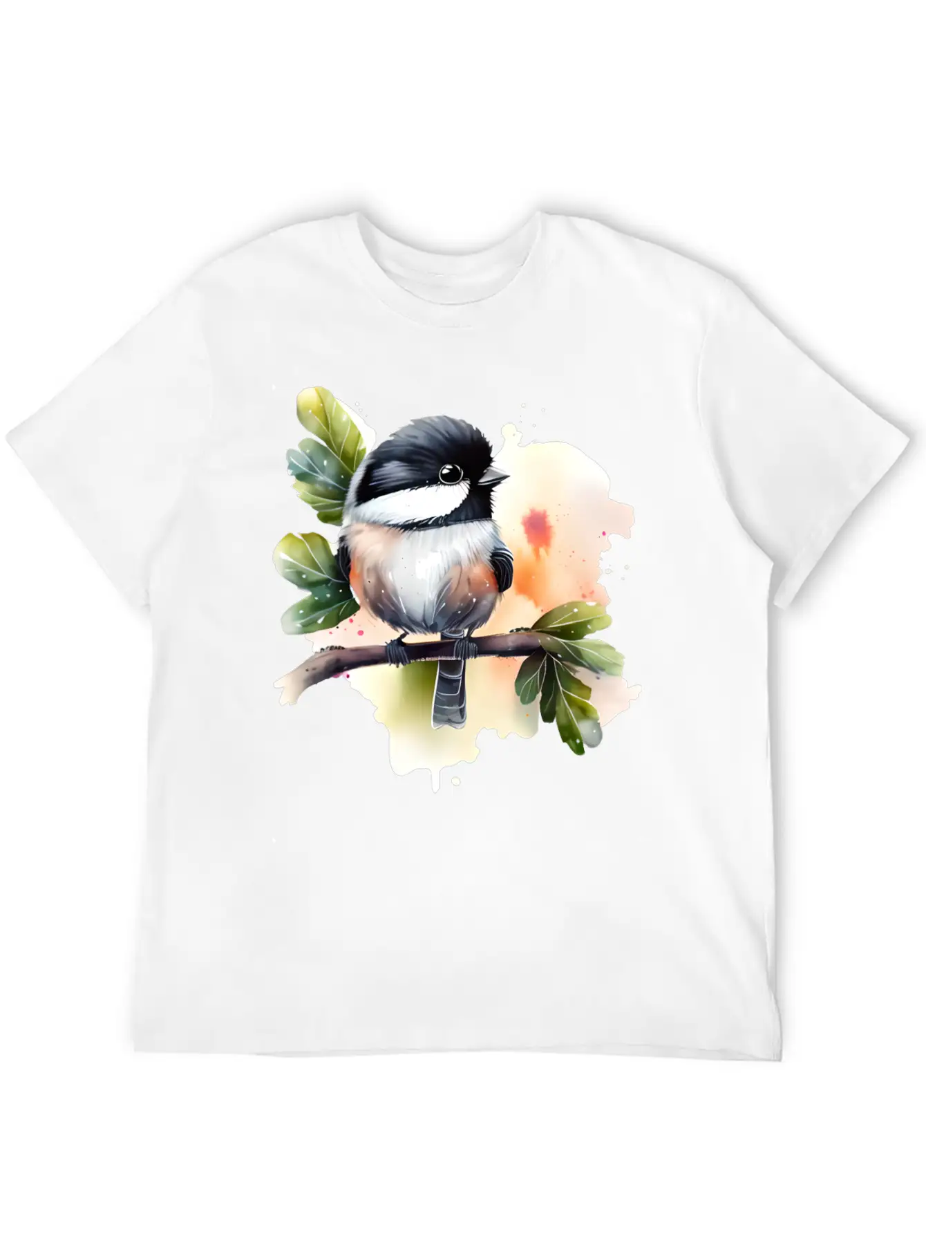 Chickadee On A Branch Unisex Short Sleeve Soft Cotton T-Shirt – Casual Everyday Wear
